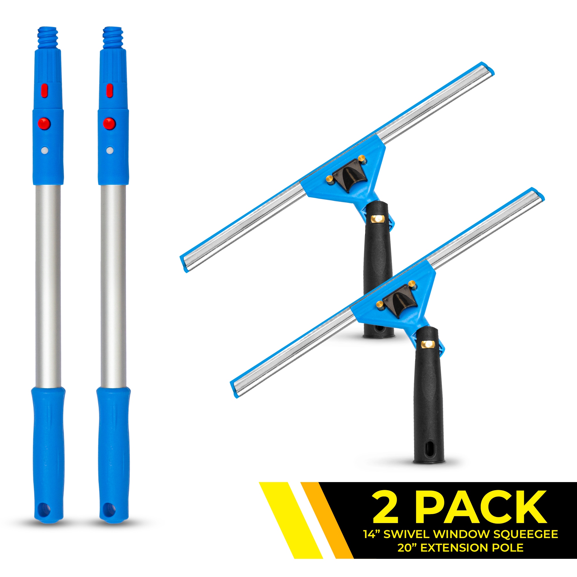 Gritt Commercial  Window Washing Cleaning Kit with 14-In Swivel All-Purpose Window Squeegee and 20-In Aluminum Pole 2-Pack