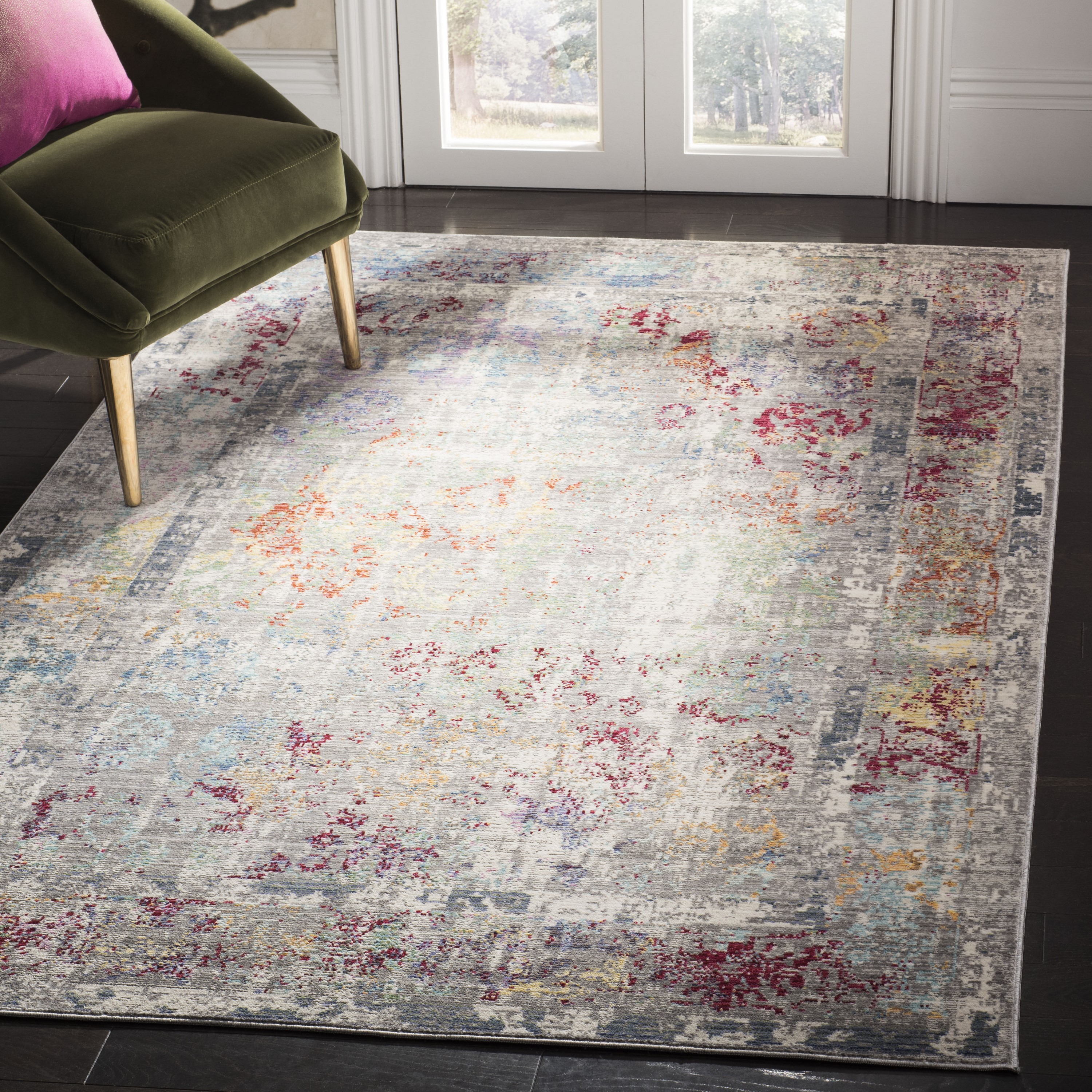 Mystique Gray and Multicolor Abstract 3' x 5' Synthetic Area Rug