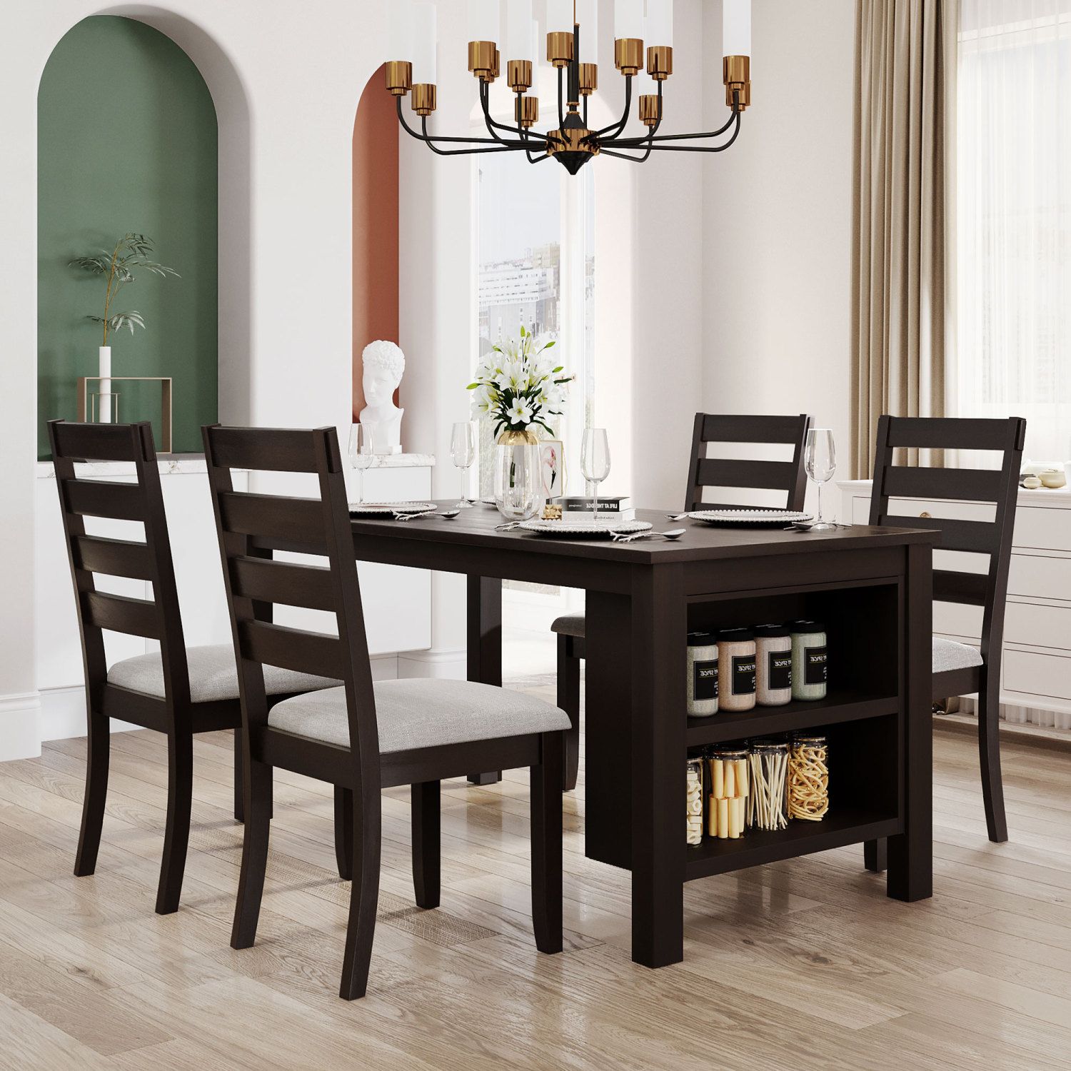 JASMODER SH000217AAP Espresso Contemporary/Modern Dining Room Set with Rectangular Table (Seats 4)