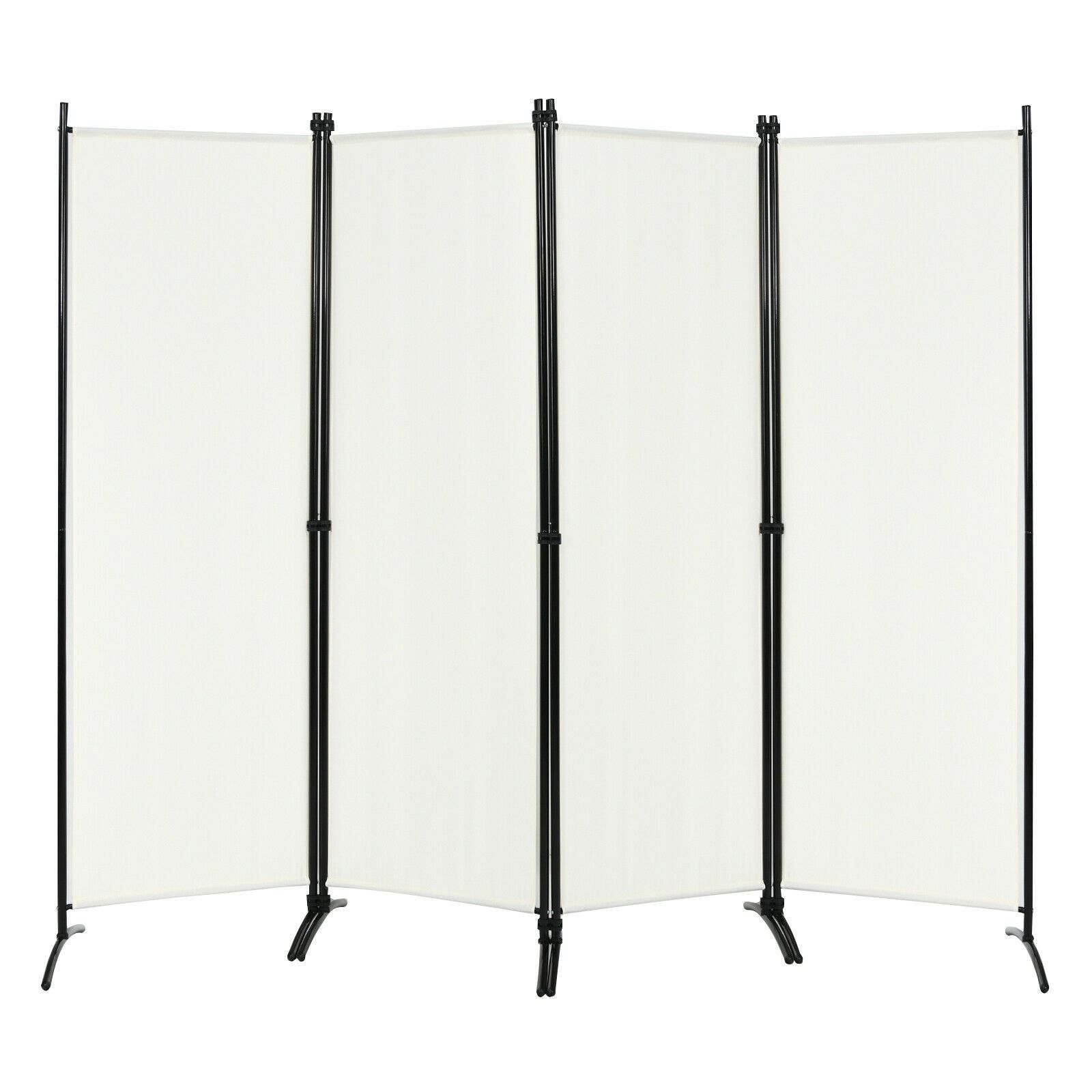 Slickblue 4-Panel Polyester Fiber and Steel Folding Arced Feet Style Room Divider for Bedroom Living Room Patio- White/ Brown