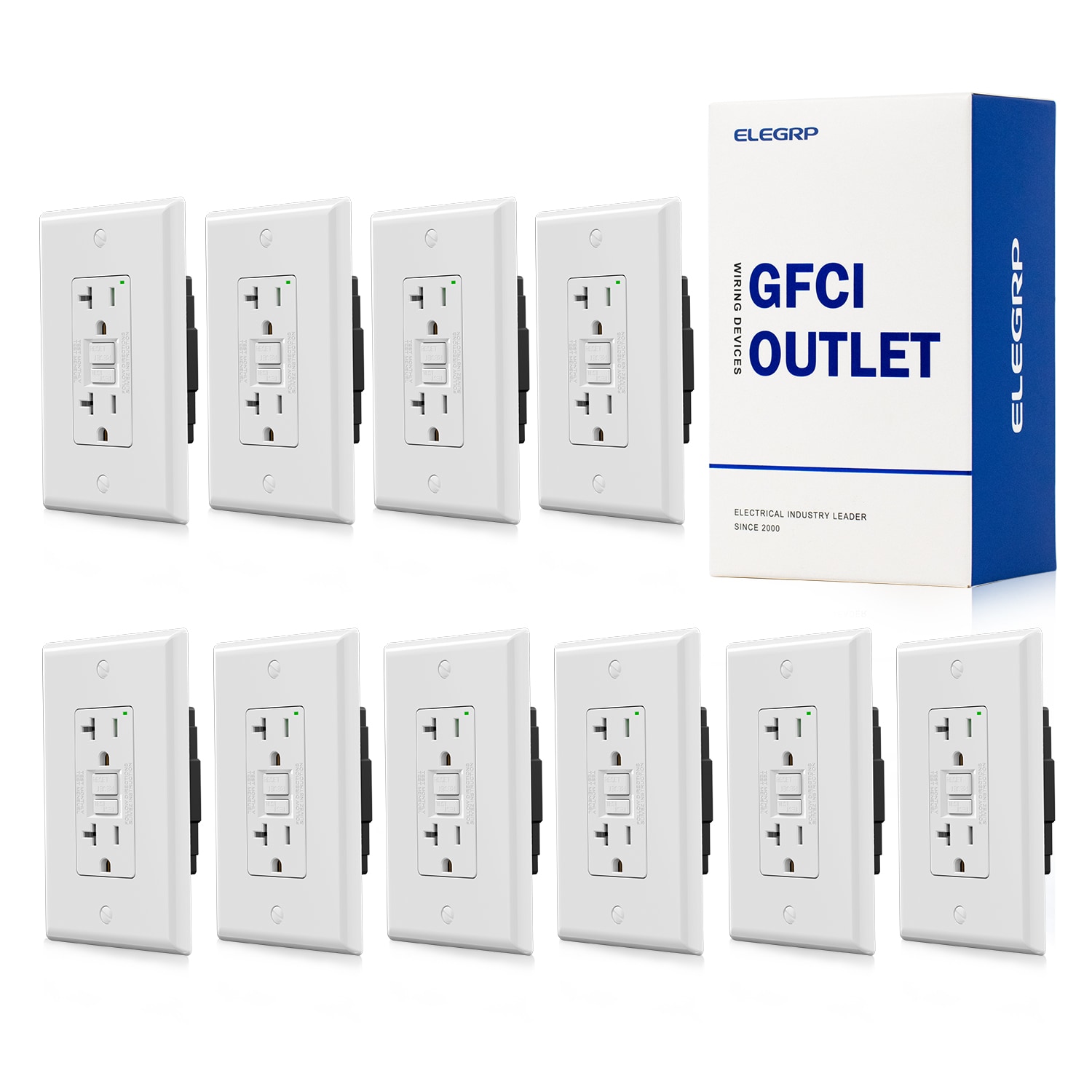 ELEGRP  GFCI Outlet Self-Test 20 Amp 125V Duplex wall outlet with Glossy Wall Plate UL Listed Black 6PC