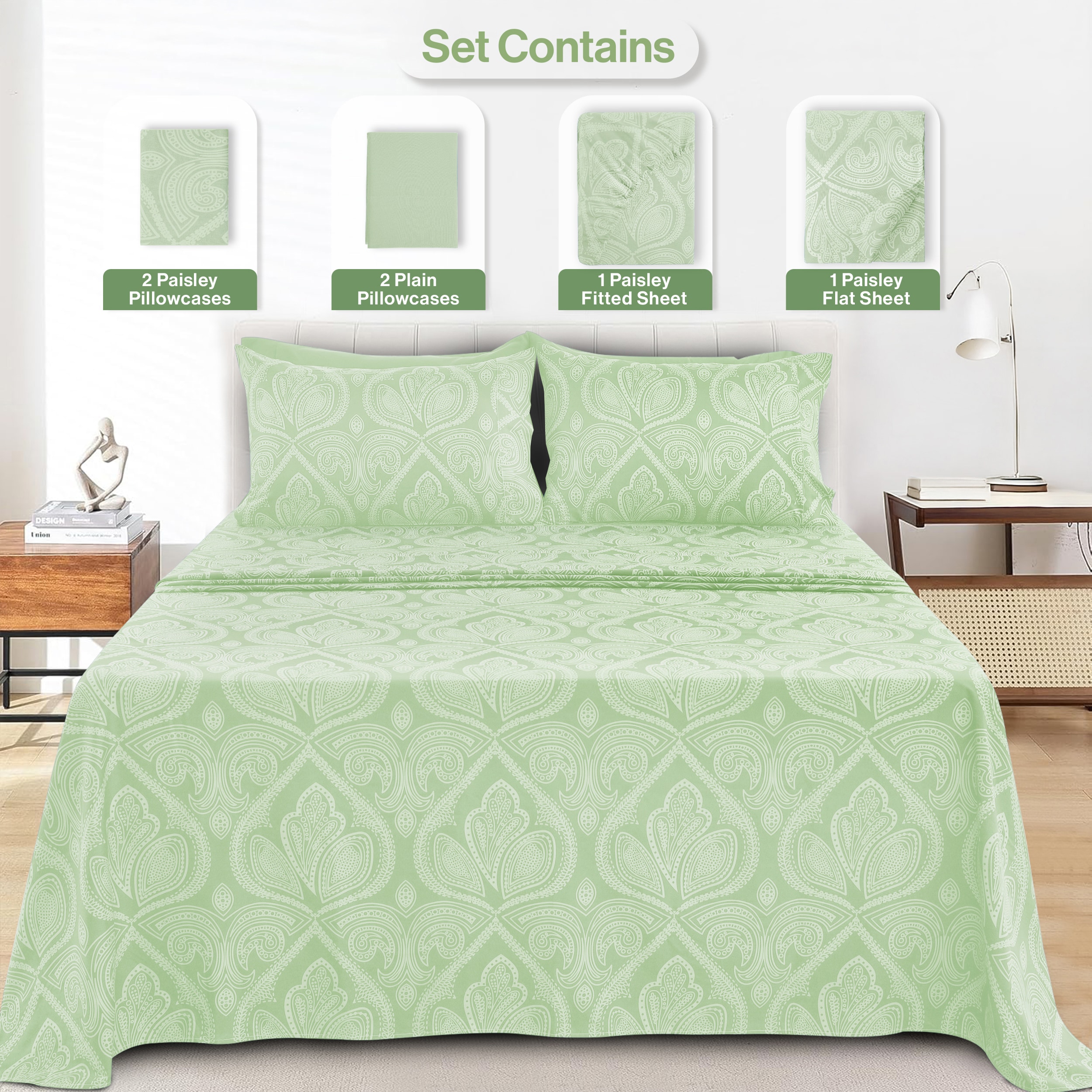 Lux Decor Collection PAISLEY T XL SAGE Sheet-Sets - View #2