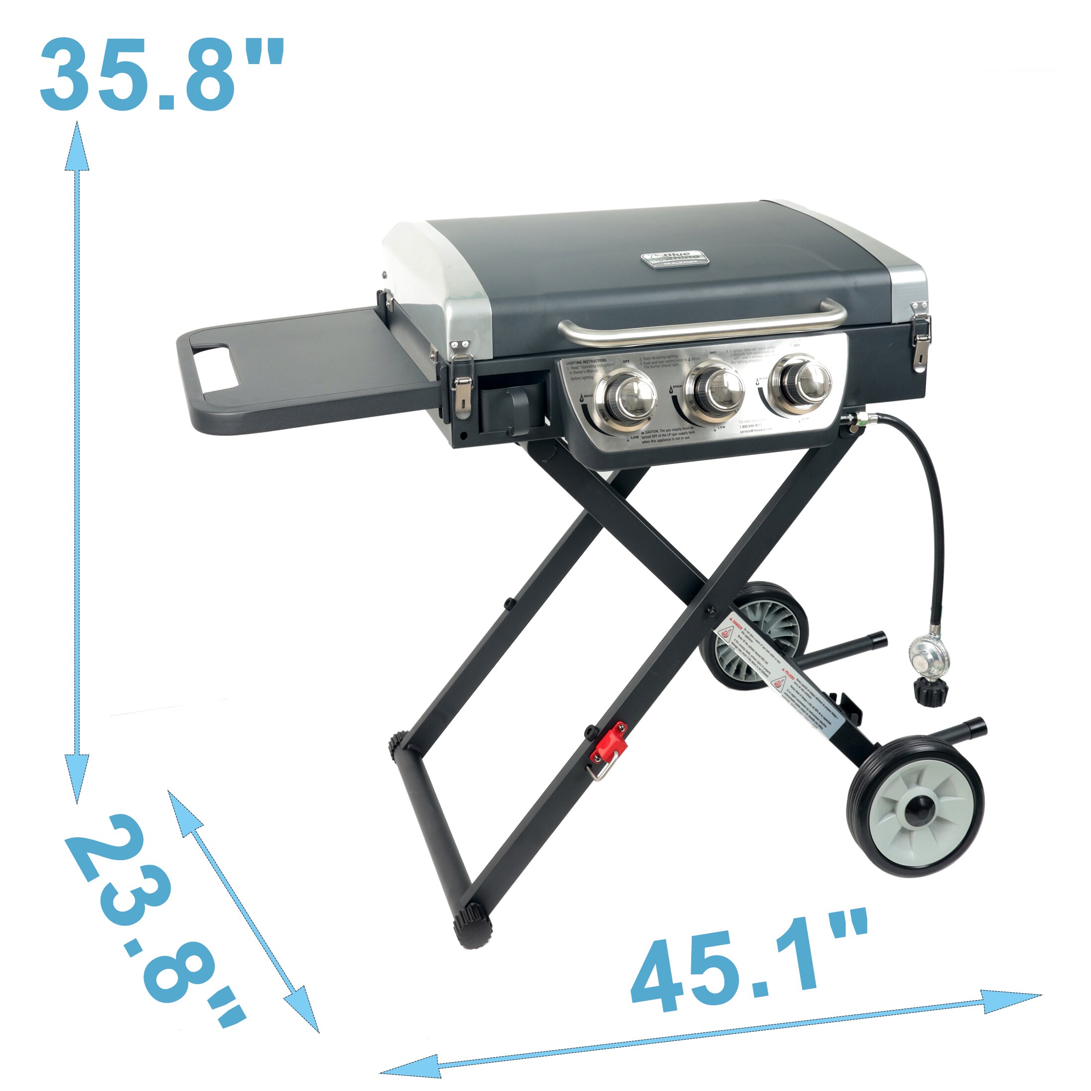 MFSTUDIO Portable Table Top Gas Griddle, 3 Burners Ceramic Flat Top Propane  BBQ Grill for Outdoor Camping, Kitchen, Tailgating, 24000 BTU, 375 sq. in.