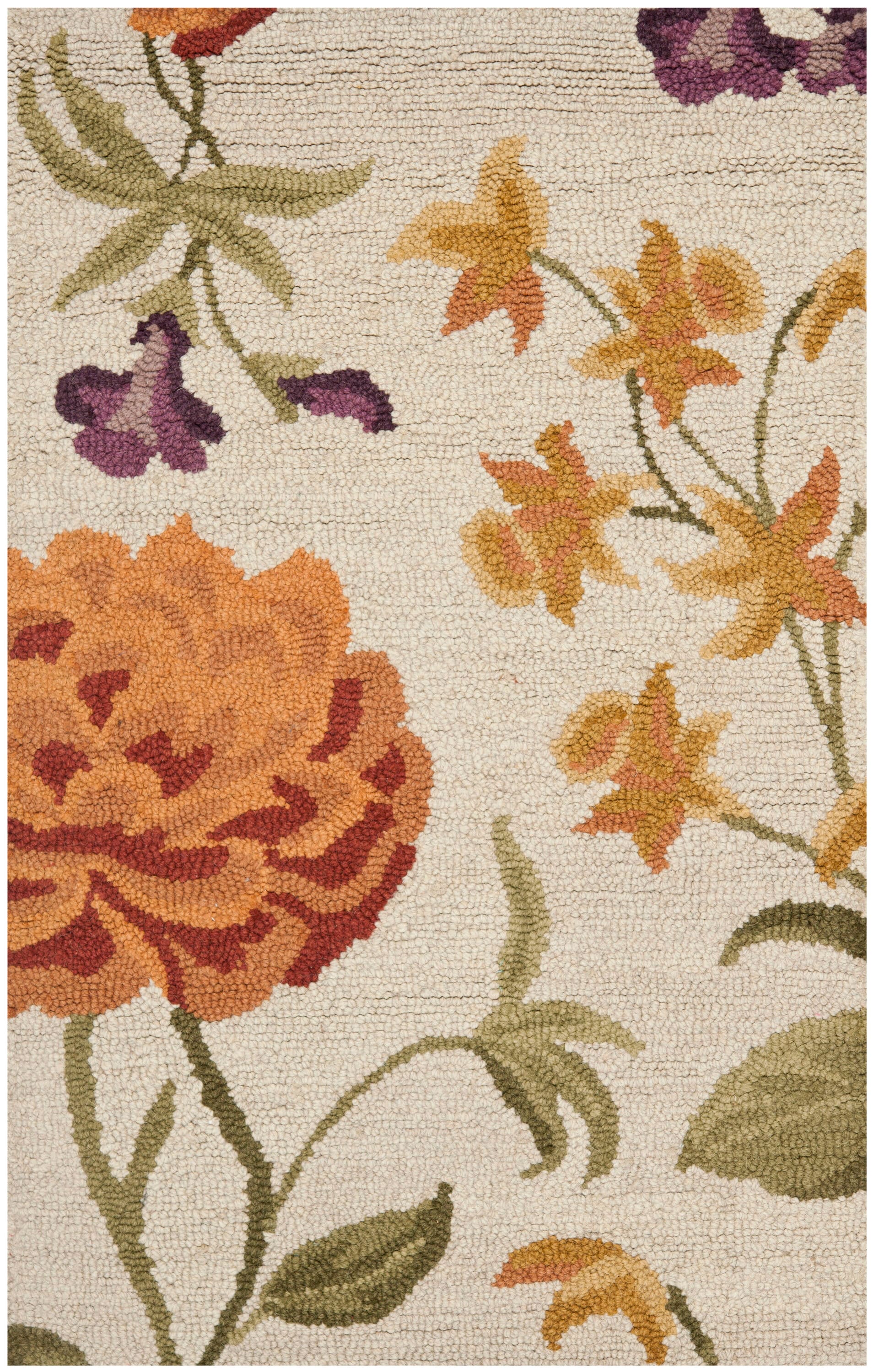 Ivory and Multicolor Floral Tufted Wool Area Rug, 2'6" x 4'