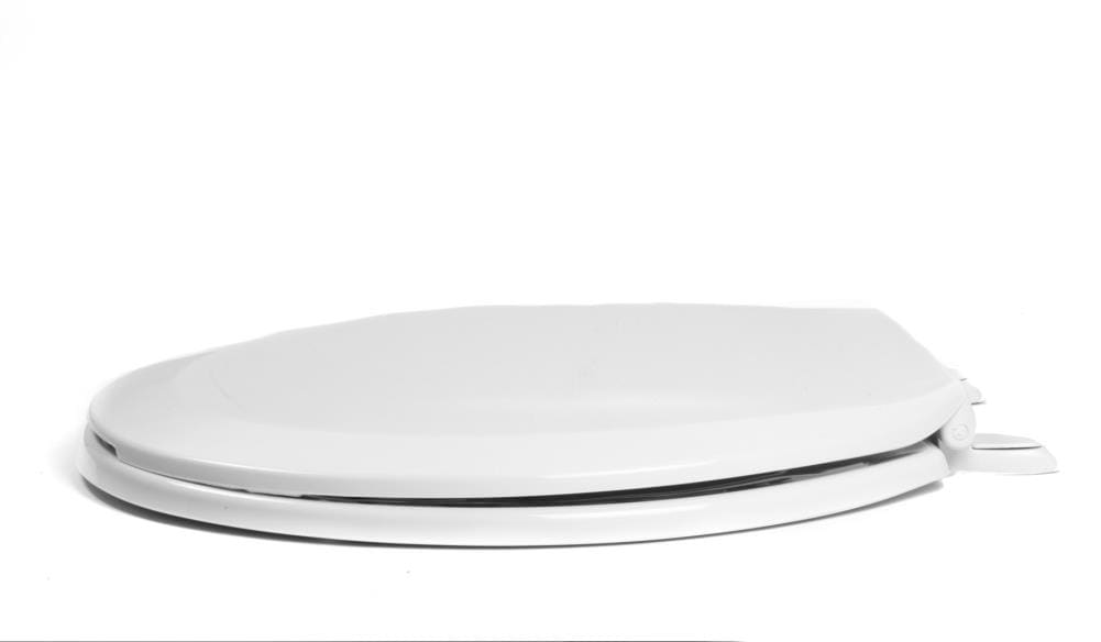 White Round Plastic Toilet Seat with Color-Matched Hinges