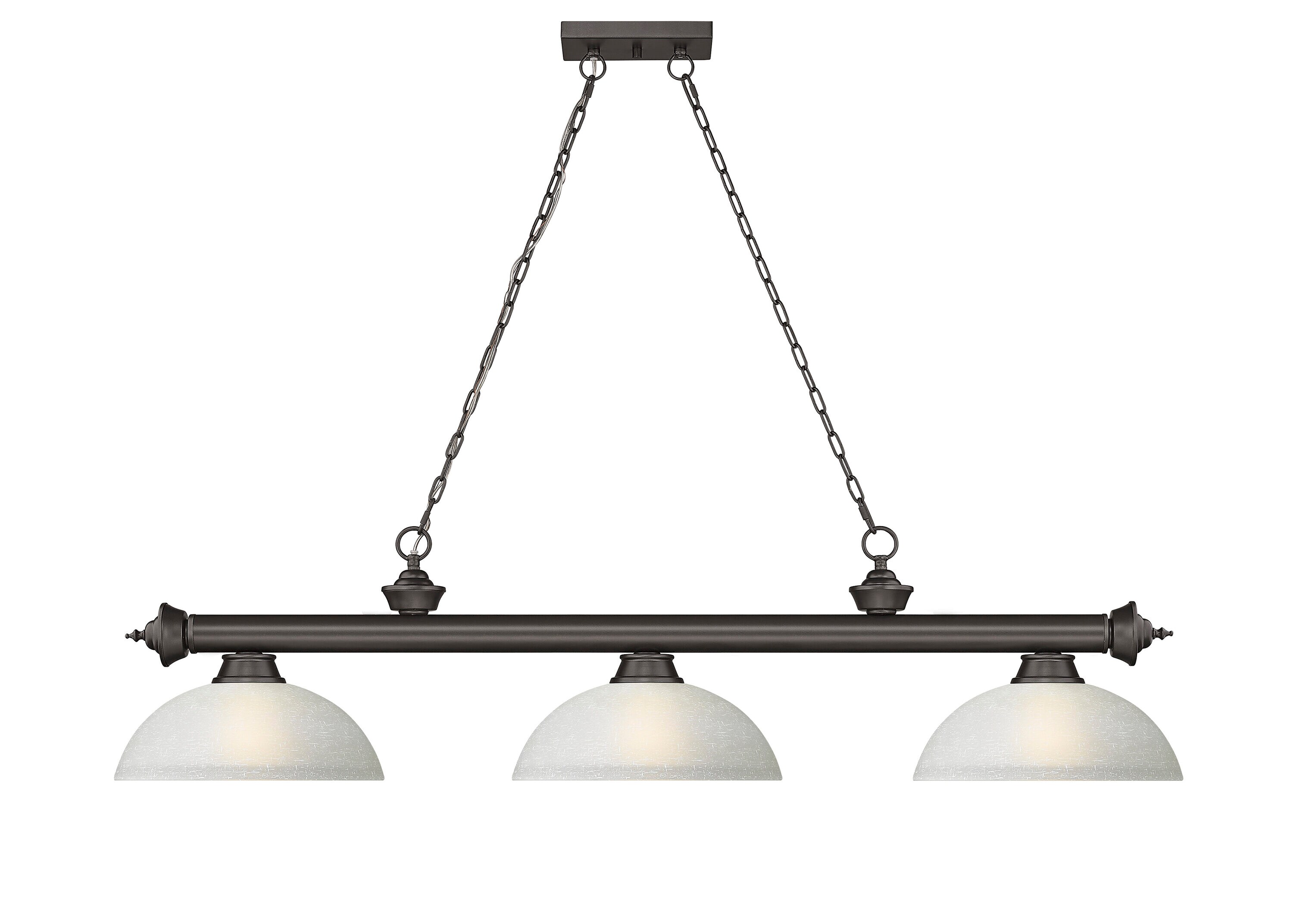 Bronze 3-Light Pendant with White Linen Glass Shades