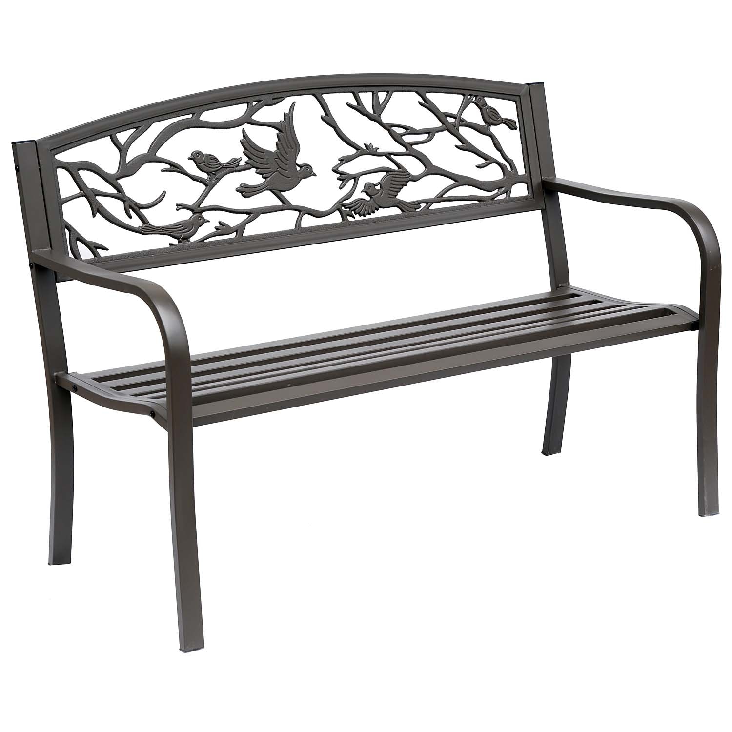 WELLFOR BASINGG70 Patio Bench 50-Inches W x 33.5-Inches H Brown Steel Garden Bench