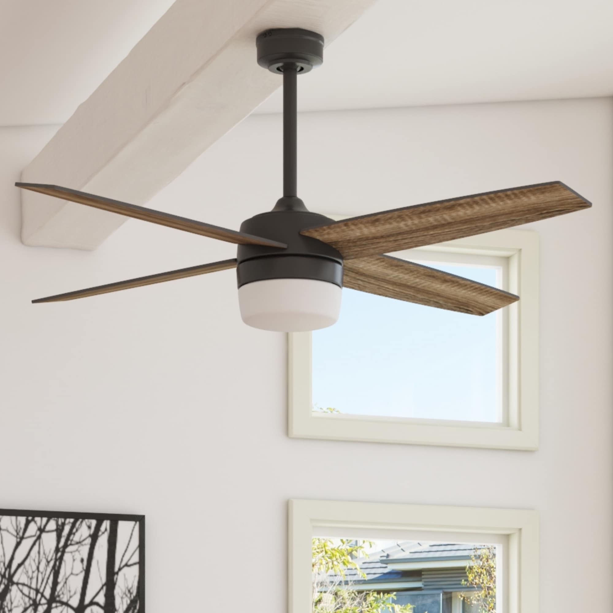 Boltz II 52-in Matte Black with Mocha/Espresso Blades Color-changing Indoor Ceiling Fan with Light and Remote (4-Blade) | - Harbor Breeze 42469