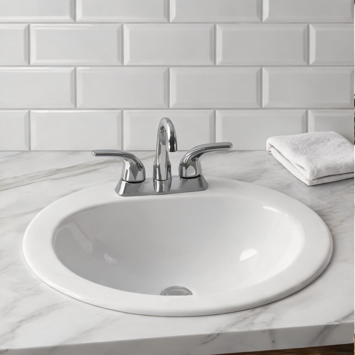Watnature Soft White Ceramic Bathroom Drop-In Sink 20x18 in Pre-Drilled for Centerset Faucet
