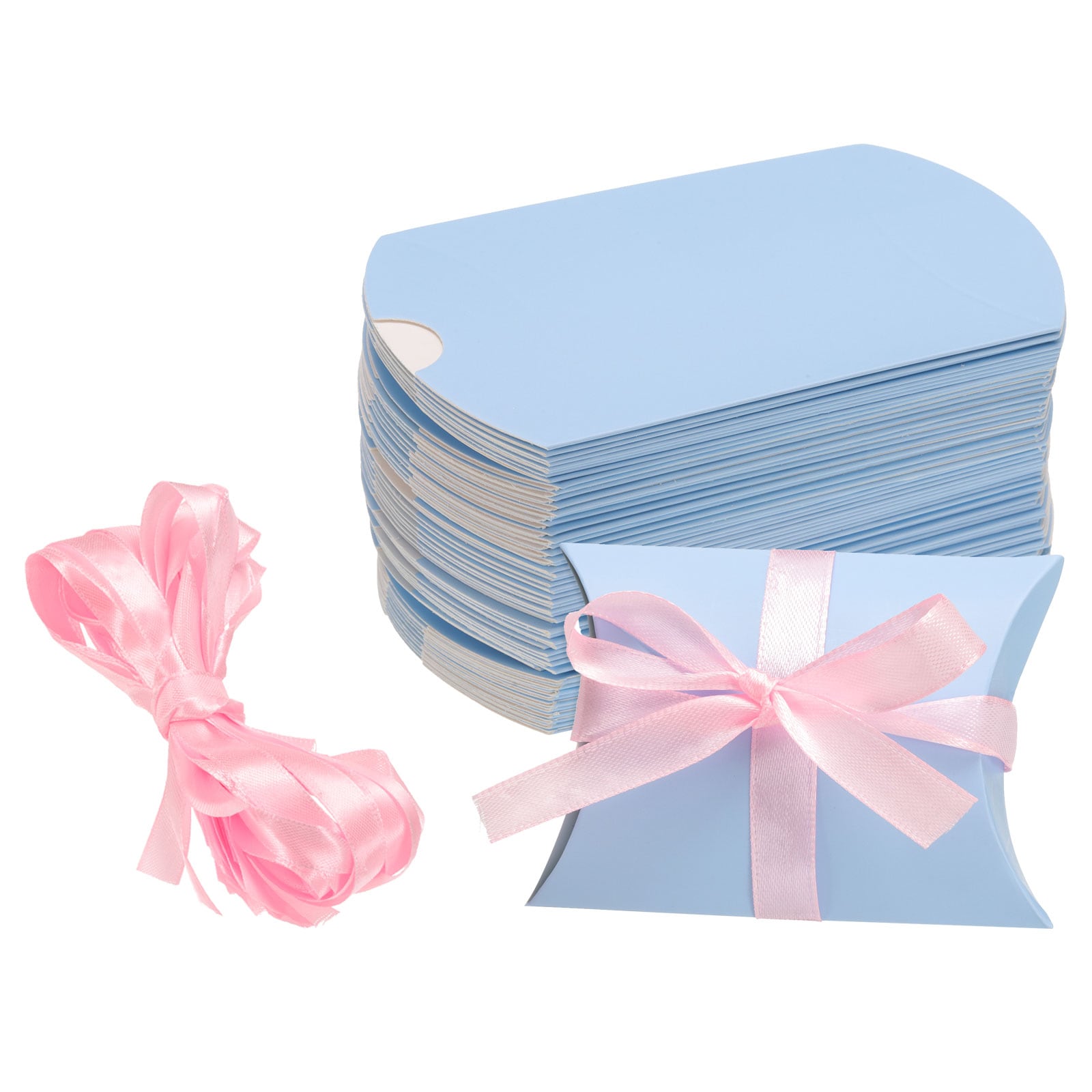 Unique Bargains 50pcs Pillow Boxes 3.5 x 2.8 x 1 Inch Gift Boxes with Ribbons Presents Paper Candy Favor Boxes for Gift Wrap Wedding Birthday Party Blue