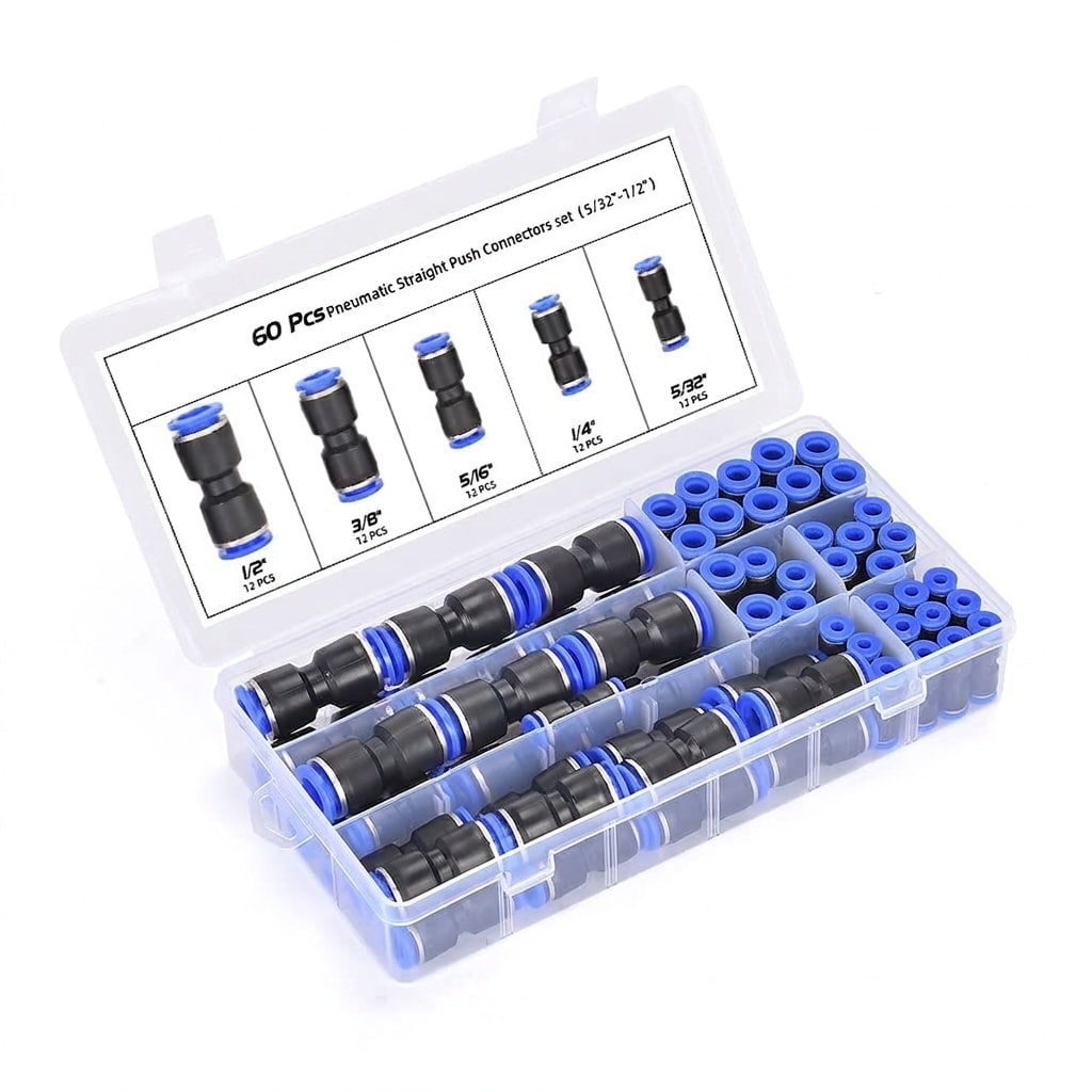 AKSCYZM  60 pcs Quick Connect Air Hose Fittings Kit Push to Connect Pneumatic Fittings for Five Thirty Second One Quarter Five Sixteenth Three