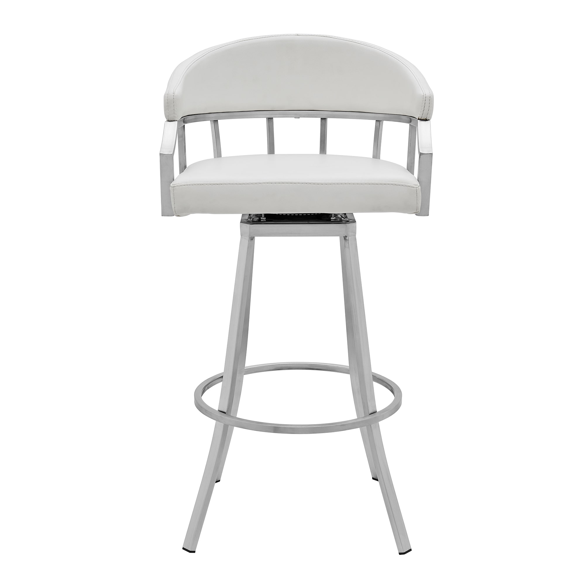 Armen Living 721535752225 Brushed Stainless Steel Finishing 26.0-in H Counter height Bucket seat Upholstered Swivel Metal Bar Stool with Arms