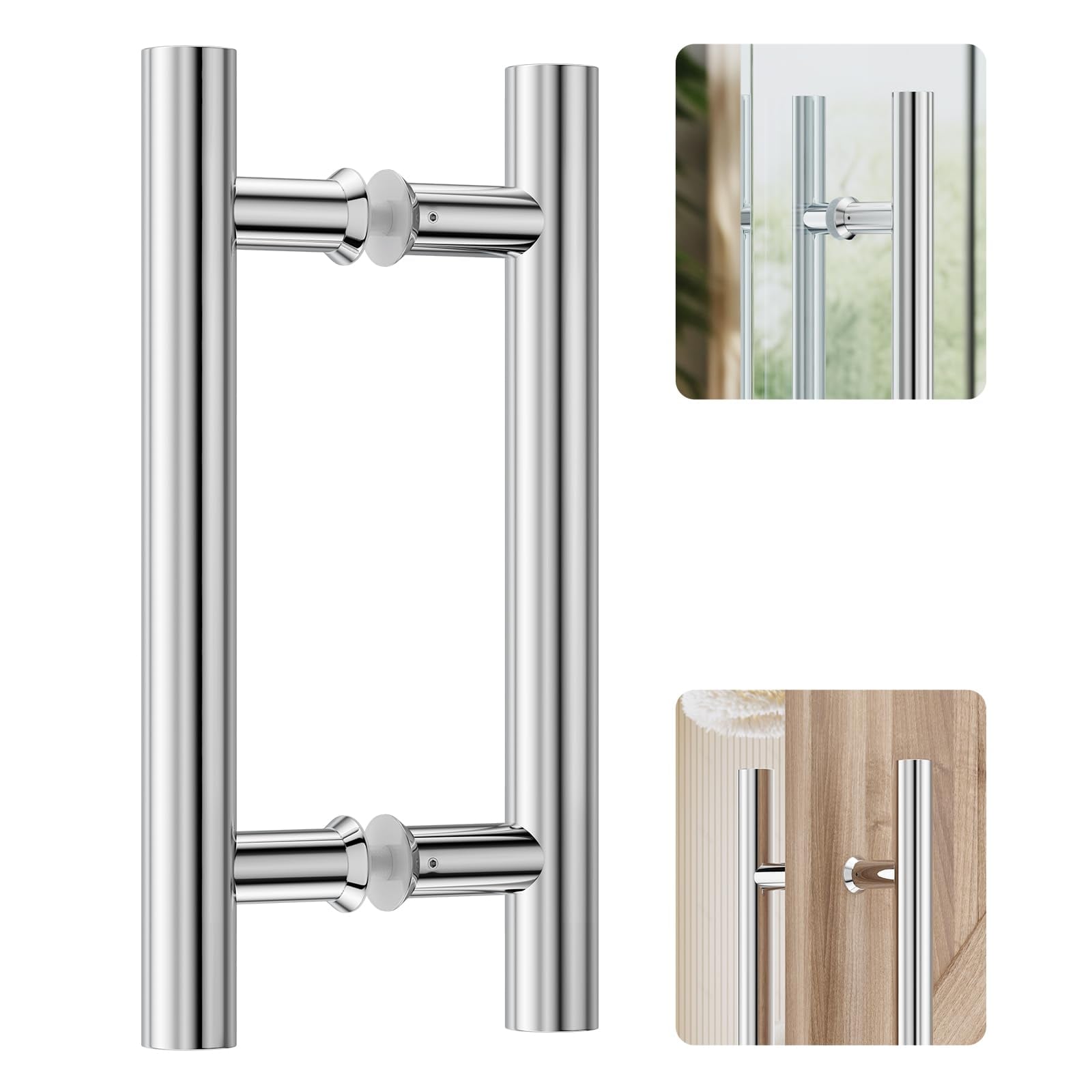Lukvuzo  Ladder Style 12 Inch Push Pull Door Handle Back to Back 200mm CTC 1.2mm Thick 304 Stainless Steel for Barn Front Wood Shower Commercial