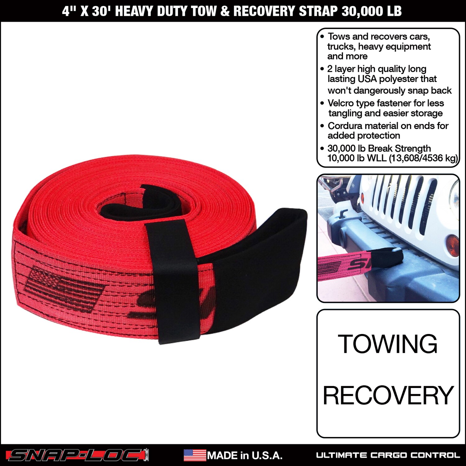Snap-Loc 4-in x 30-ft Tow Strap Tie Down 10000-lbs in the Tie Downs  department at