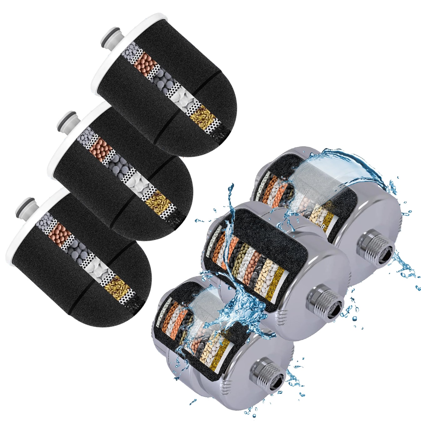 Innovative Technology ITPC109 ITPC109 3 Pack Shower Head Filter 3 Pack Extra Replacement Filter Carbon block Shower Head Filter 6-Months -Filter Life
