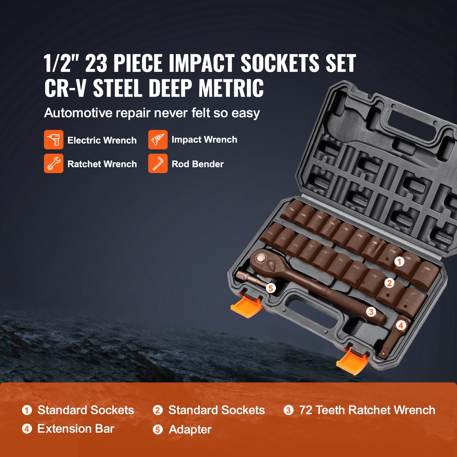VEVOR SCCJT12SAECR03774V0 Impact-Socket-Sets - View #3