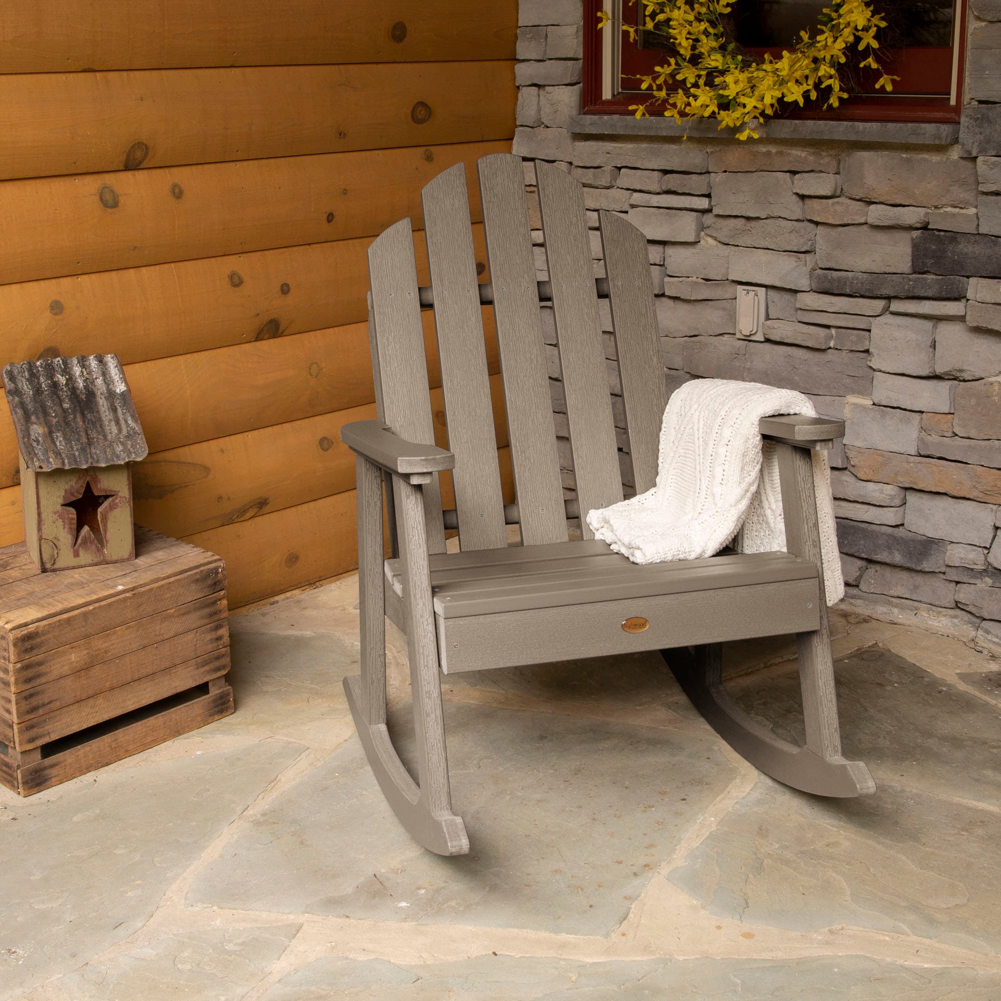 highwood AD-RKCH3-WBR The Classic Westport Woodland Brown Poly-lumber Frame Rocking Chair with Slat Seat