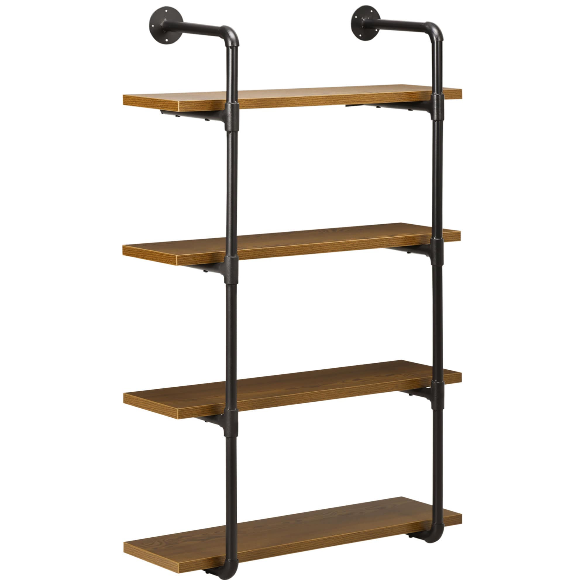 HomCom  4 Tier Industrial Pipe Shelves Floating Wall Mounted Bookshelf Metal Frame Display Rack 1in Thickness Shelving Unit for Farmhouse Kitchen Bar Rustic Brown