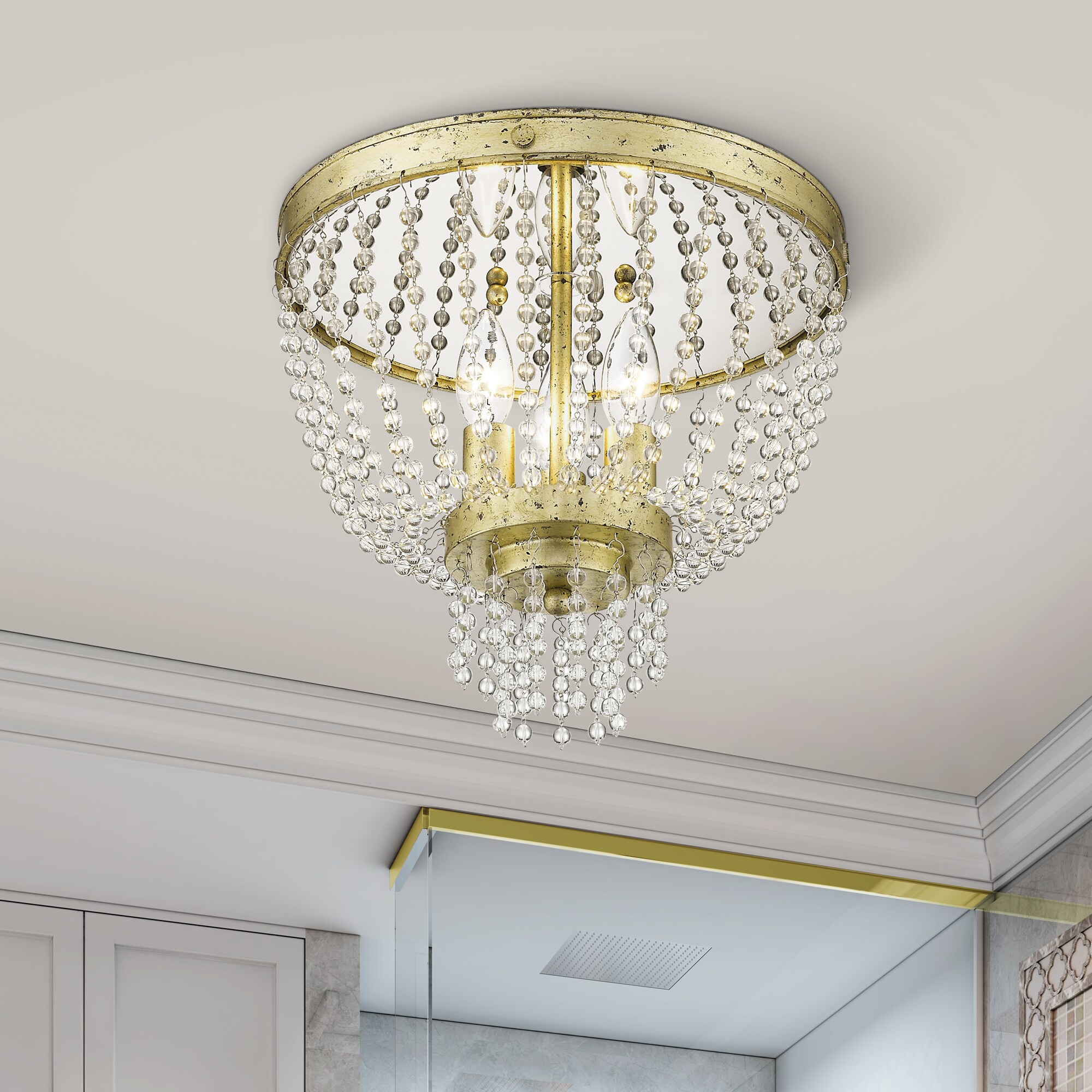 Winter Gold 3-Light Crystal Flush Mount for Indoor/Outdoor