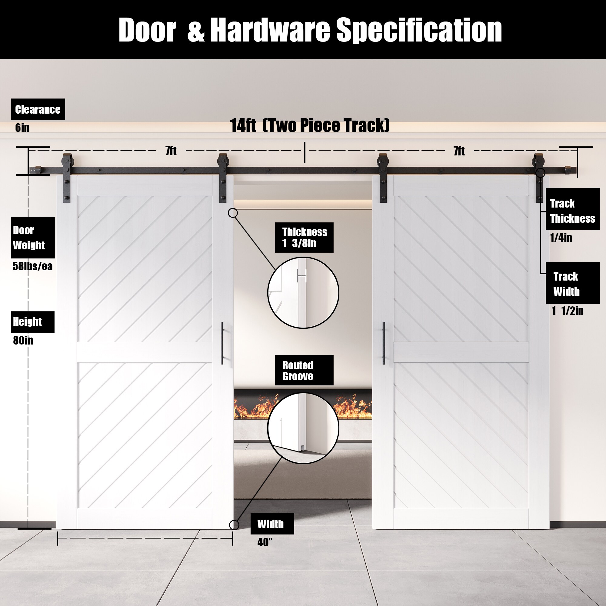 HOMACER YT2H168C-XT1-4080-WH Barn-Doors - View #2