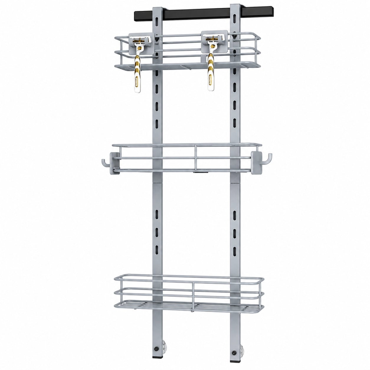 Aoibox  3 Tier Over the Door Hanging Shower Caddy Rustproof Organizer with Soap Holder and 4 Hooks Slate Gray