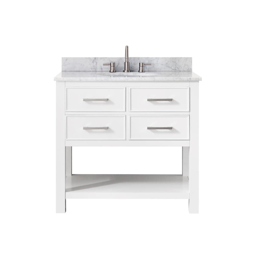 Avanity BROOKS-VS36-WT-C Brooks 37-in White Undermount Single Sink Bathroom Vanity with Carrera White Natural Marble Top