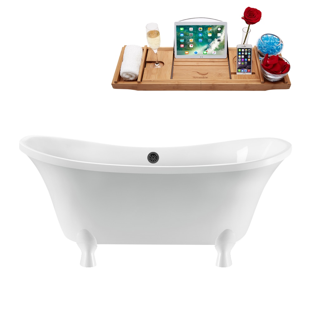 Streamline N920WH-BL 32-in x 60-in Glossy White Acrylic Oval Clawfoot Soaking bathtub with Drain ( Center Drain )