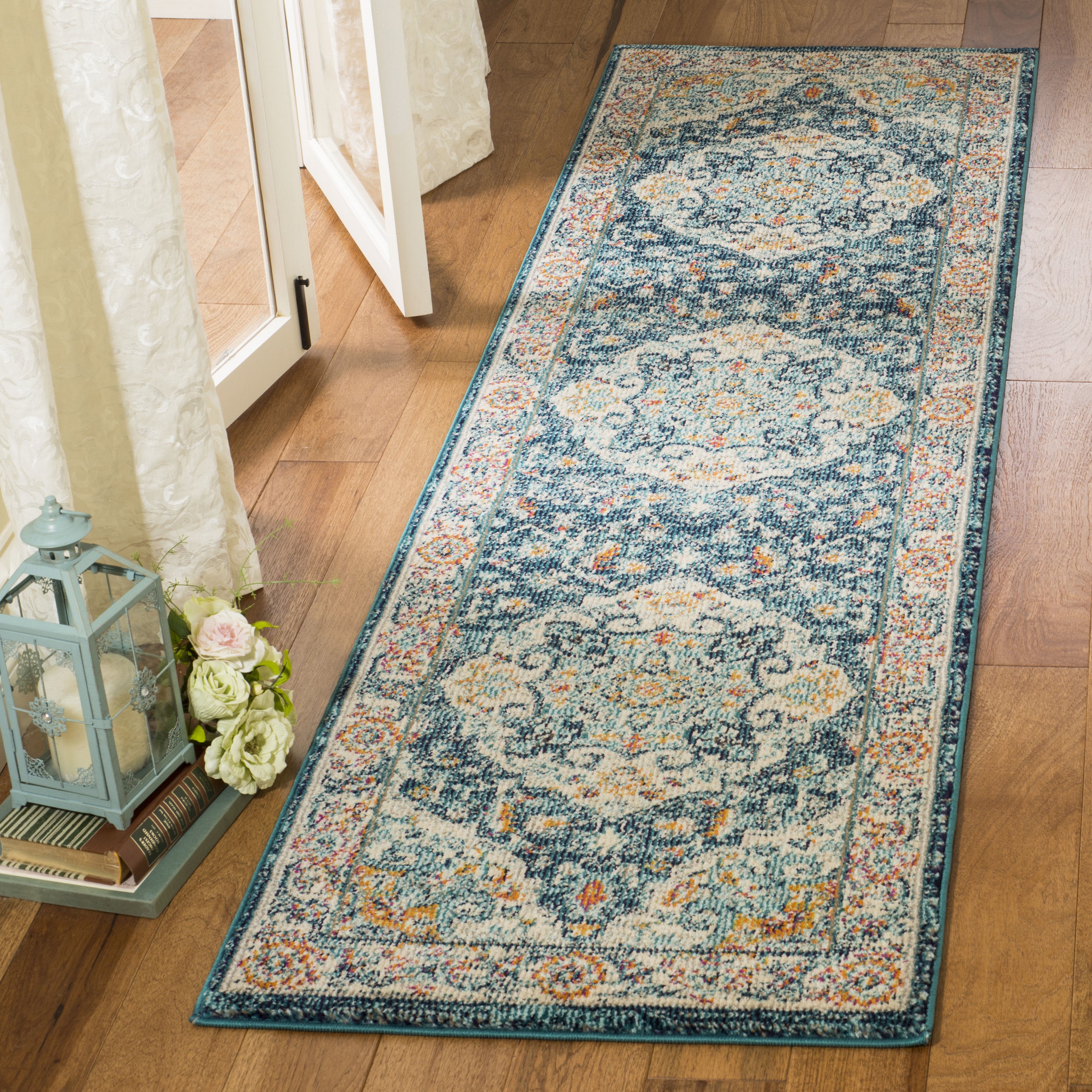 Safavieh PHX154M-28 Phoenix Khan 2 x 8 (ft) Loomed Polypropylene Ivory/Blue Rectangular Indoor Abstract Vintage Runner rug
