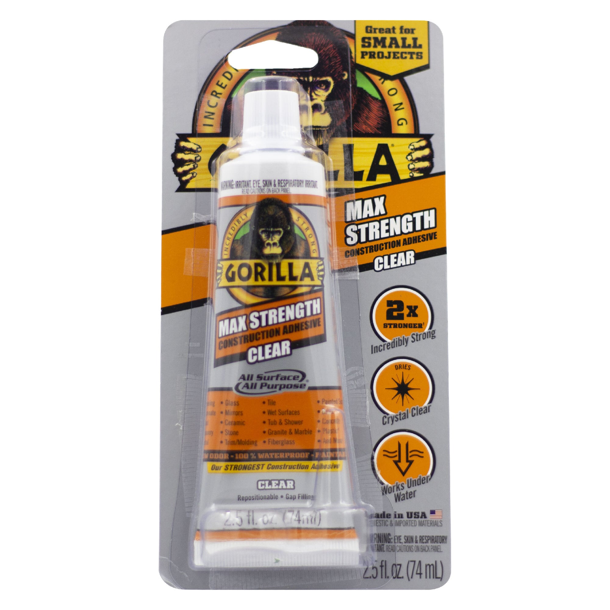 Gorilla Max Strength Clear Polymer-based Exterior Construction Adhesive  (2.5-fl oz) at