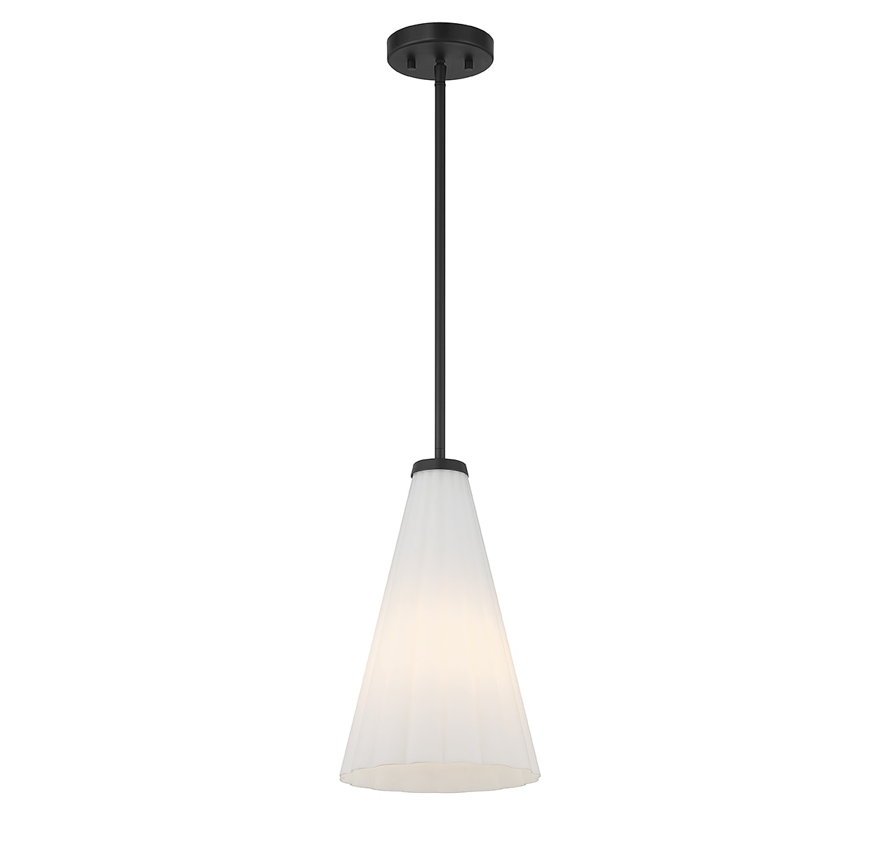 Elegant Bristol Fluted White Opal Glass Pendant with Matte Black Finish