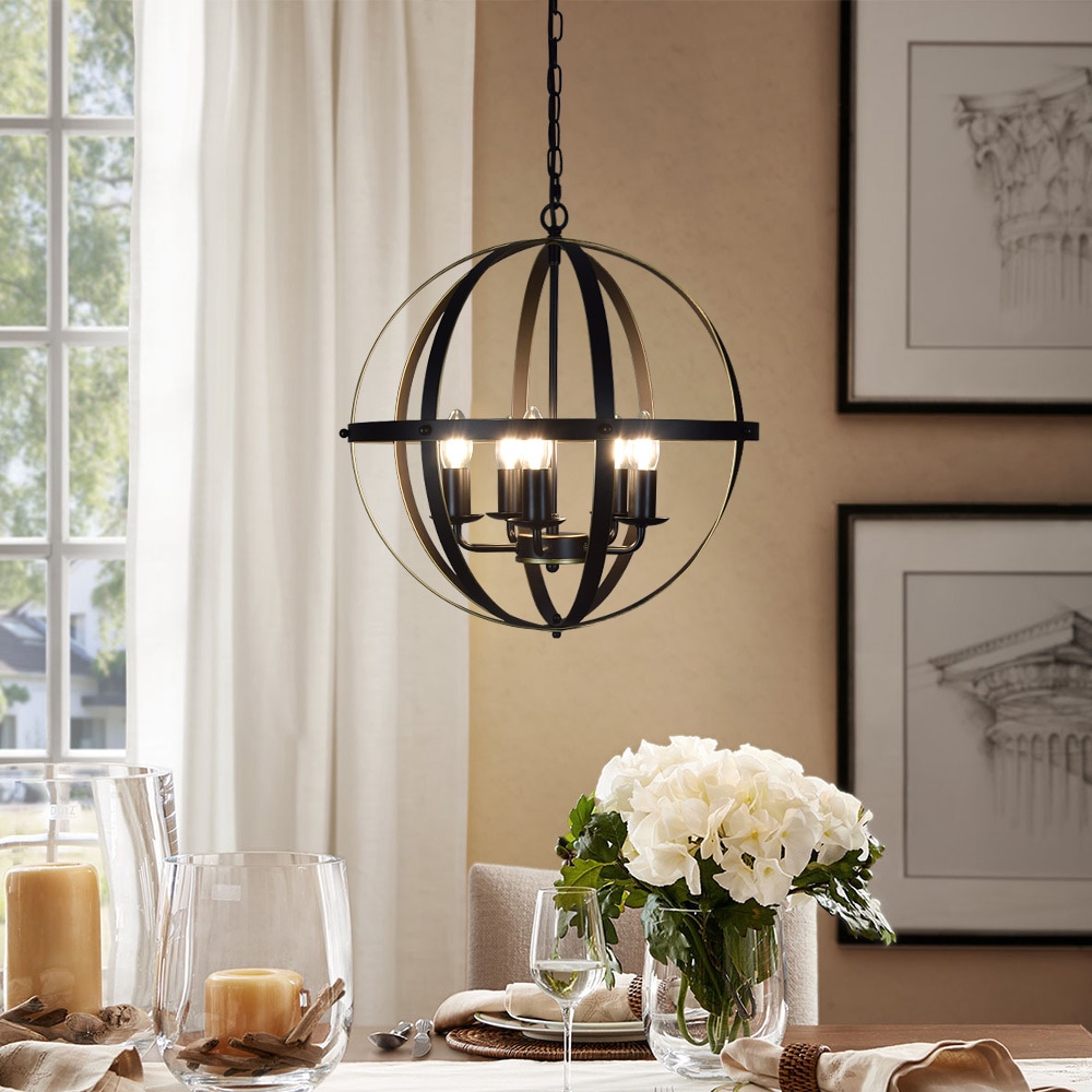 Depuley Chandelier 5-Light Black and Gold Industrial Globe LED Hanging ...