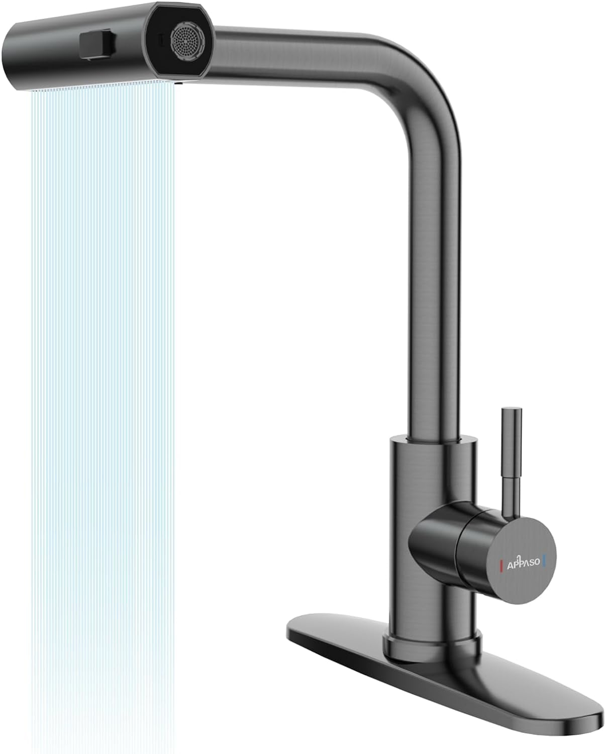 APPASO 3002-BS Gray Single Handle Deck-mount Pull-out Kitchen Faucet with Sprayer ( Deck Plate Included )