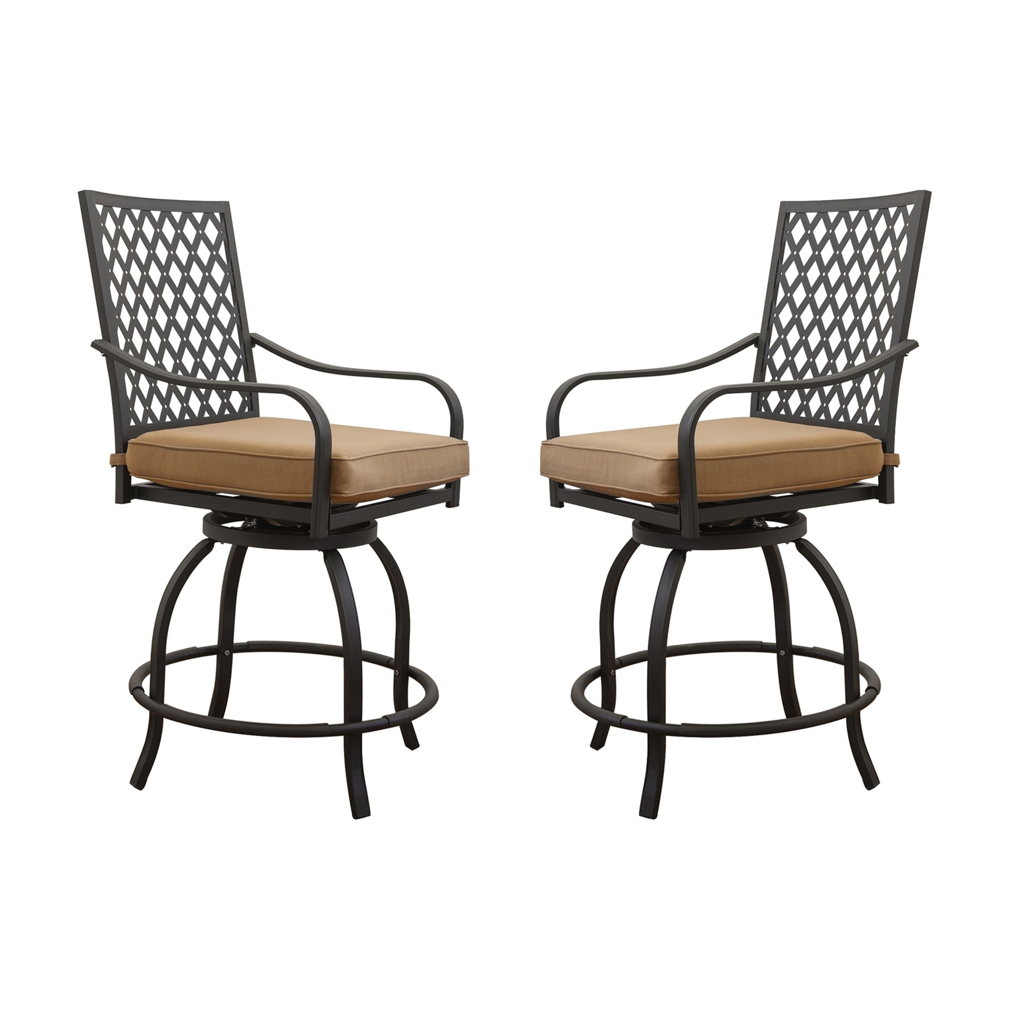 Bayfeve BFAOS-4324-PB Swivels Bar Stools Set of 2 Metal Metal Frame Swivel Bar Stool Chair with Brown Cushioned Seat