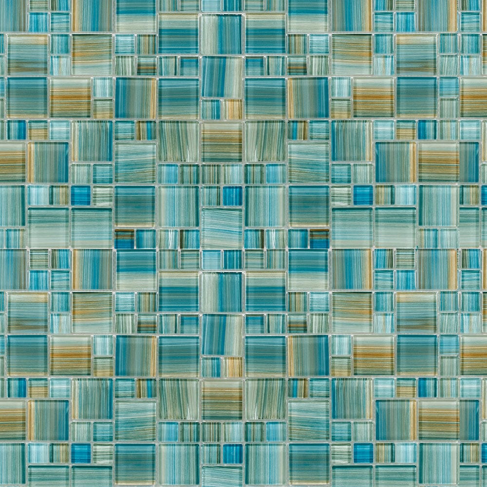 Waves LWWAV23061223 Tranquil Teal 12-in x 12-in Glossy Glass Mosaic Floor and Wall Tile (0.969-sq. ft/ Piece)