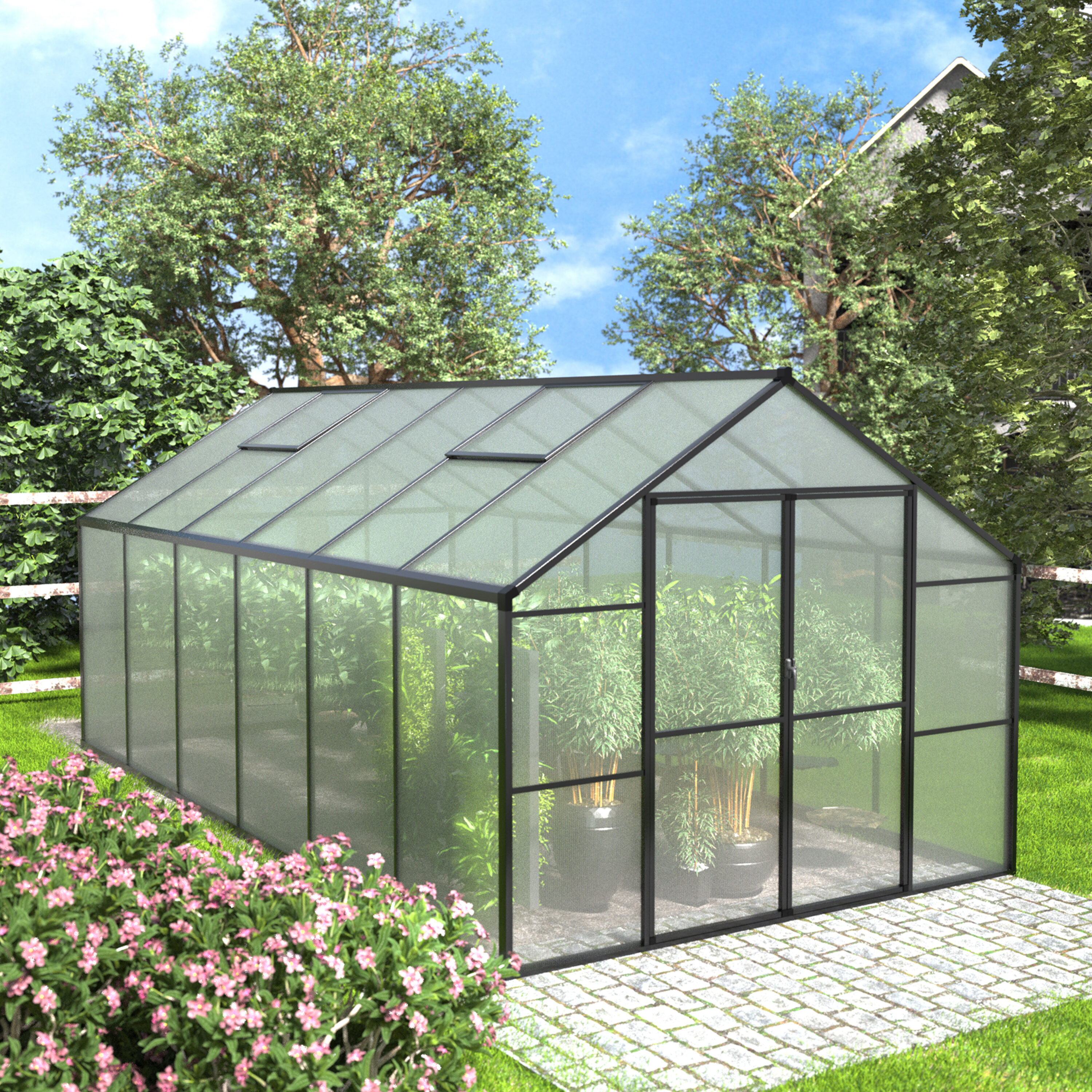 VEIKOUS PG0101-24-2 Aluminum Greenhouse 8-ft L x 12-ft W x 7.5-ft H Gray Greenhouse