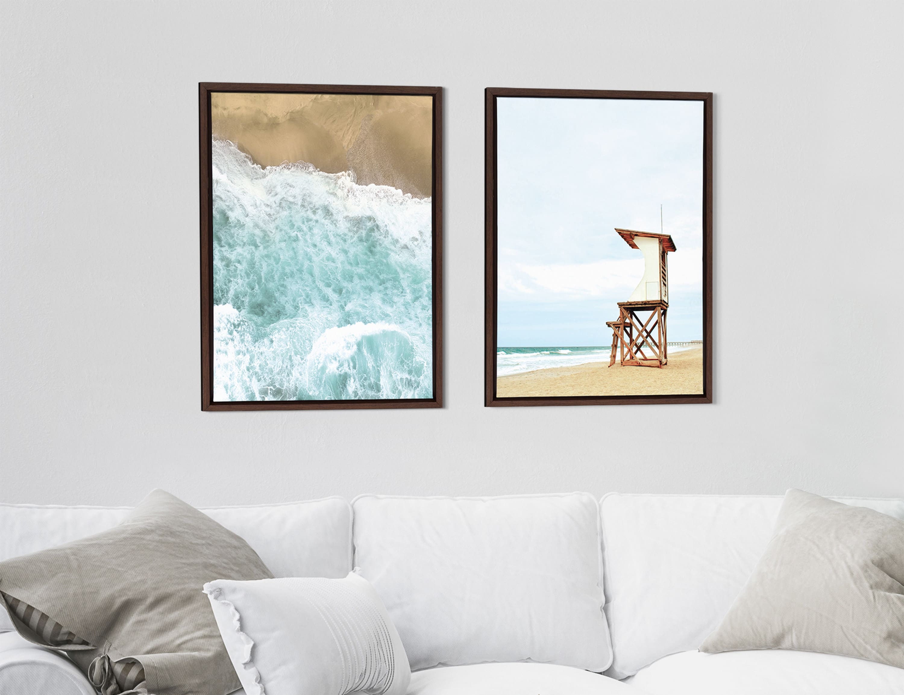Sylvie Coastal Beach Waves and Lifeguard Tower Canvas Art Set