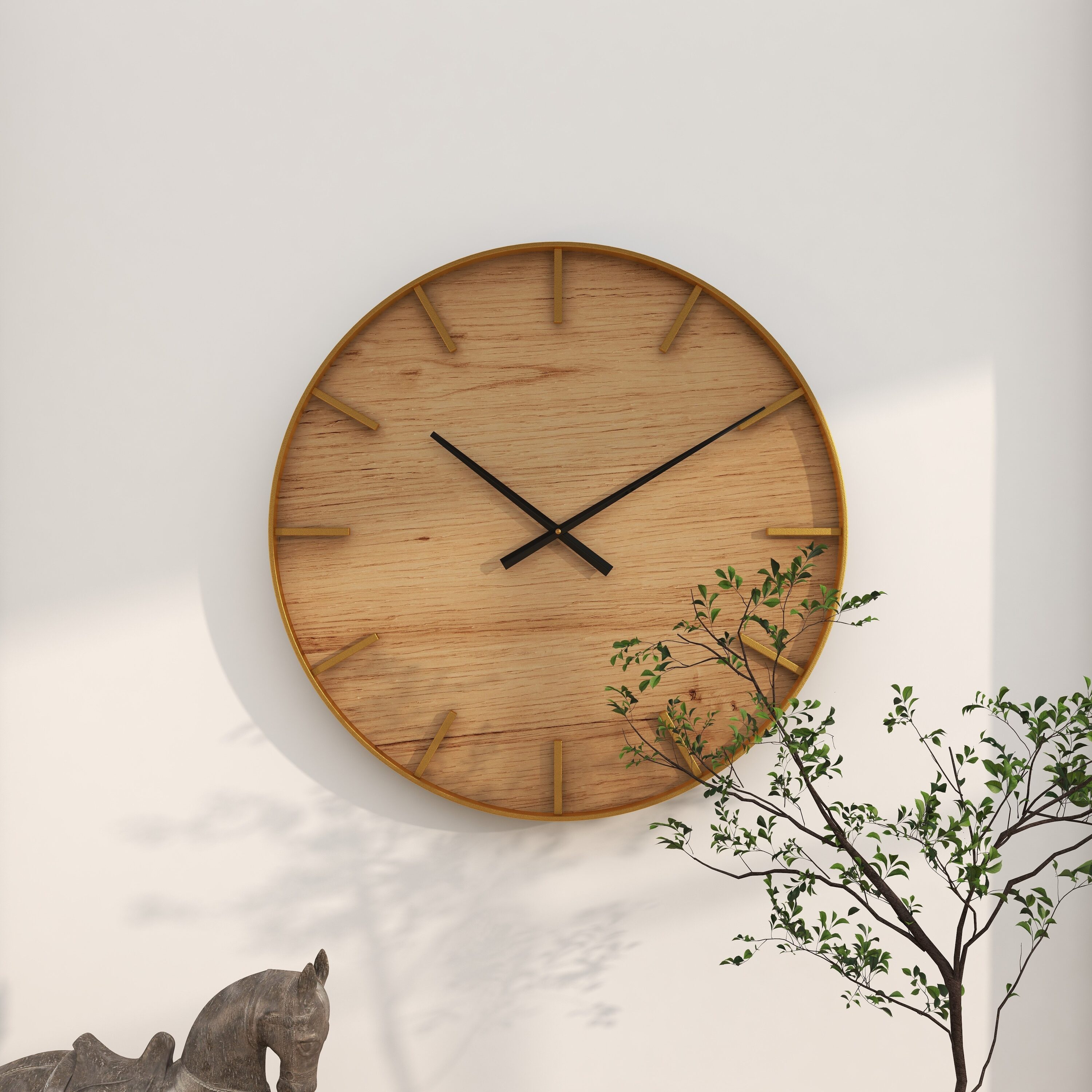 Grayson Lane Wooden with Gold accents Analog Round Wall Rustic 43343 at ...