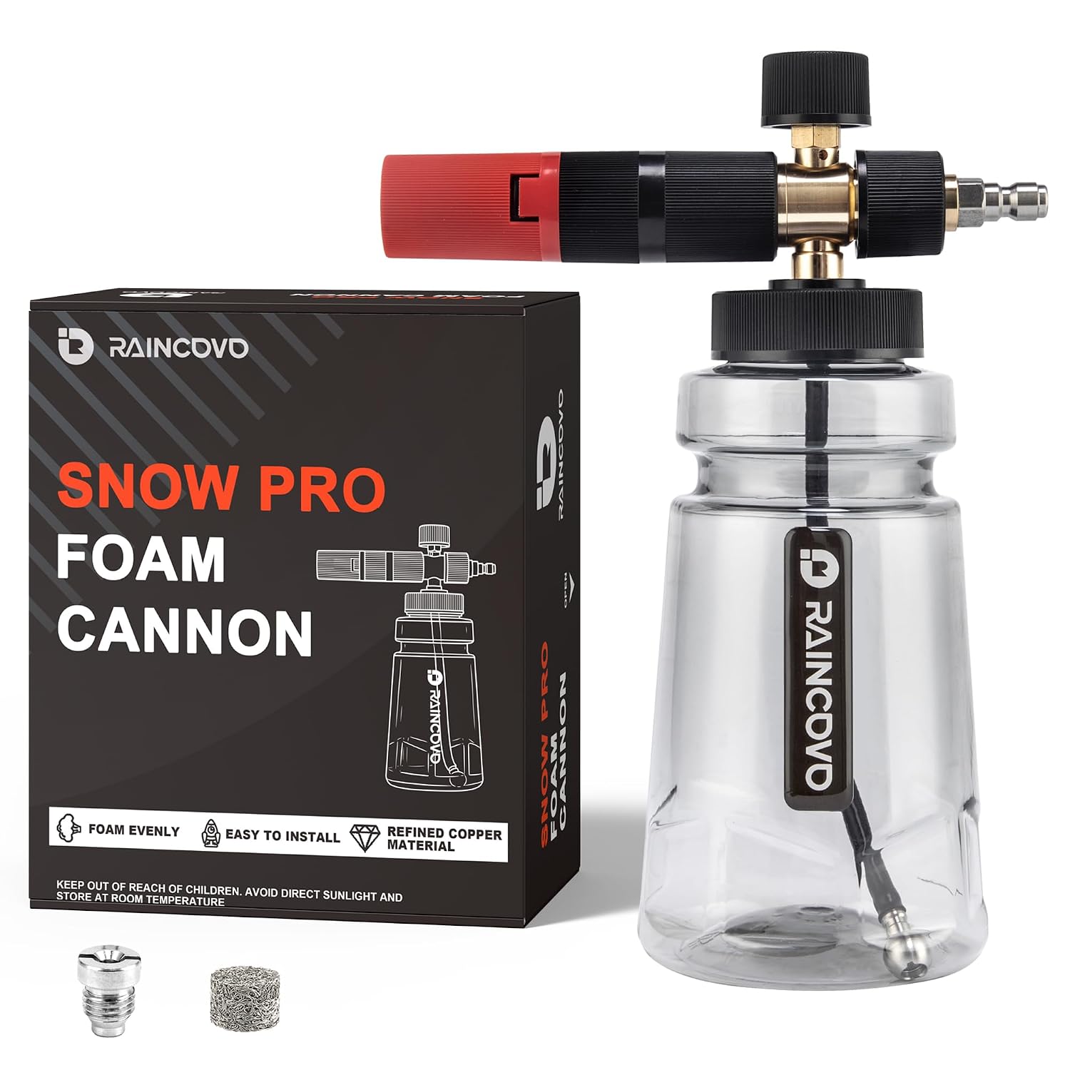 Raincovo Foam Cannon with Wide Mouth Bottle for Pressure Washers - 1/4 Inch Quick Connector Adjustable Snow Foam Lance with 1.1mm Orifice Nozzle for Car Wash