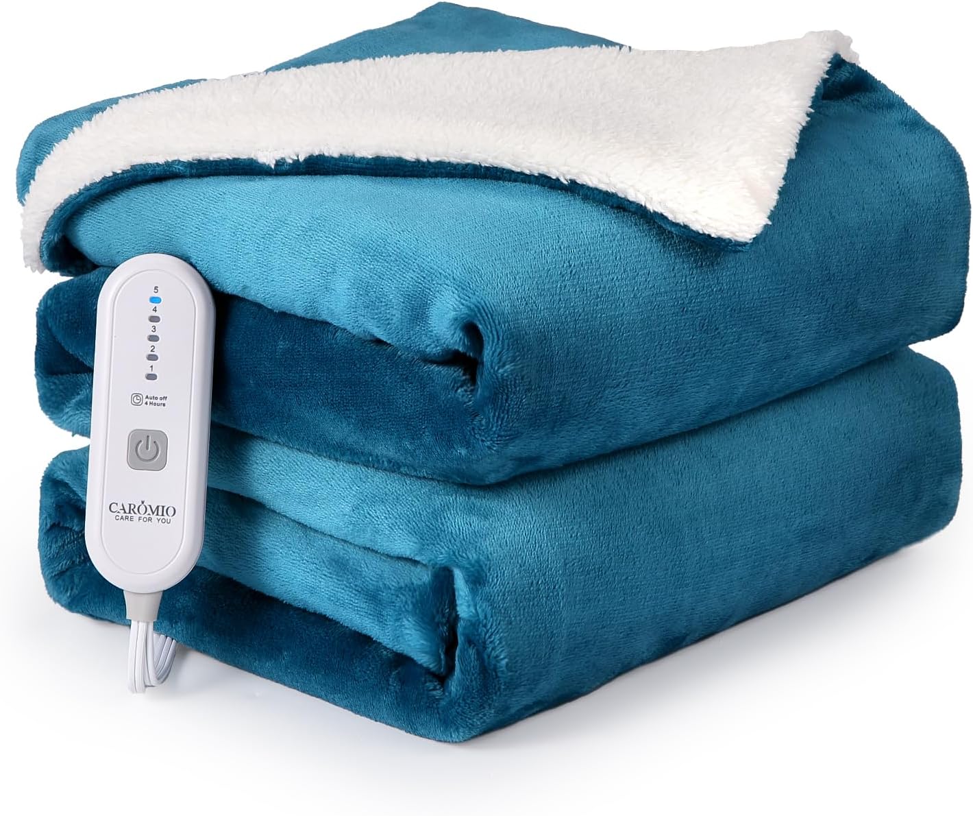 GAOMON Twin Heated Blanket 62x84 In Reversible Flannel Sherpa Electric Blanket 5 Heat Settings 4-Hour Auto-Off Teal