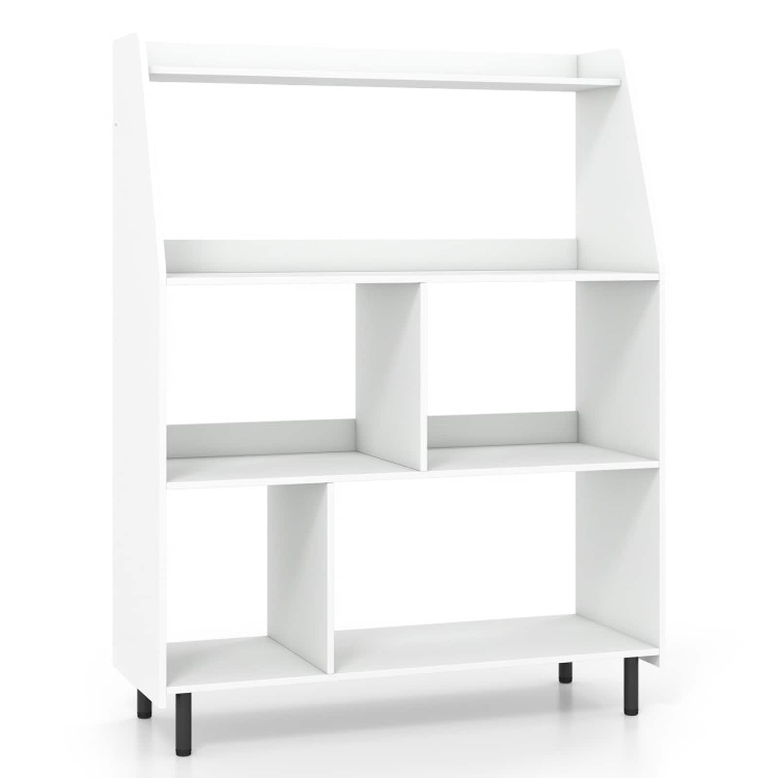 SUGIFT 36-in 4-Tier Open Modern Bookcase with Graduated Cubes and 2 Anti-Tipping Kits White