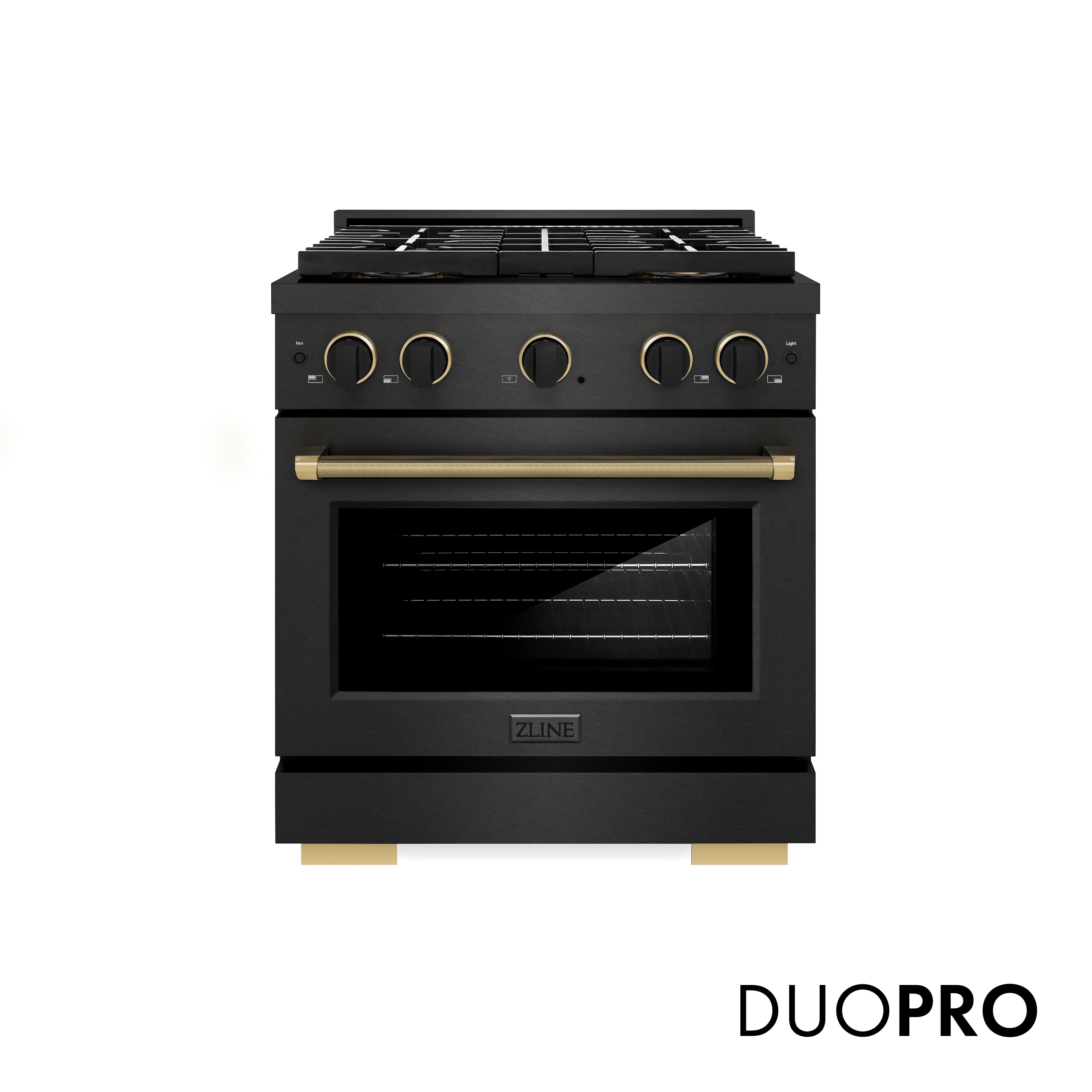 ZLINE KITCHEN & BATH Paramount 30-in Deep recessed 4 burners Convection Oven Freestanding Dual Fuel Range ( Black Satin Stainless Steel, Champagne Bronze and Matte Black Accents ) #PSDRBSZ-30-MBCB