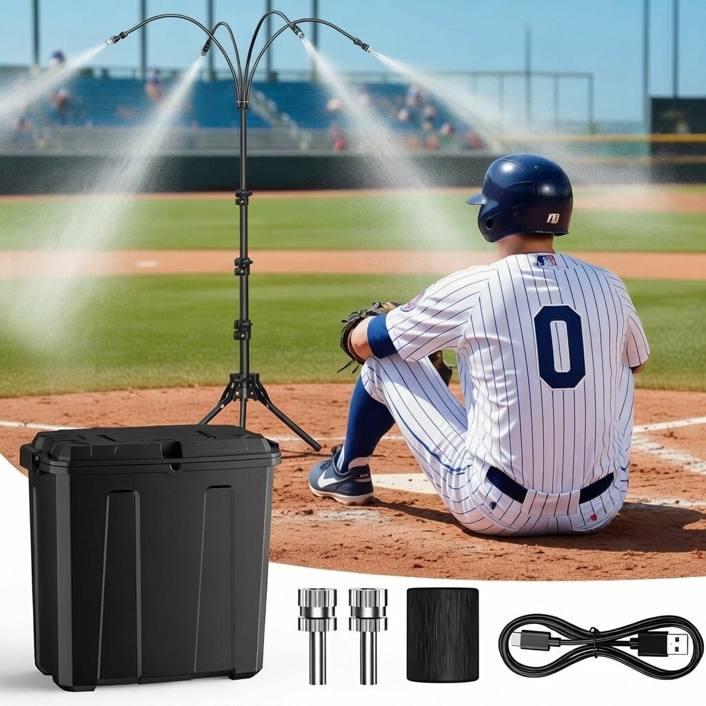 Adrinfly  Portable Misting System Set with 9L Tank Stand Telescopic Tripod 4 Adjustable Tubes Timer for Patio Outdoor Canopy Golf Camp