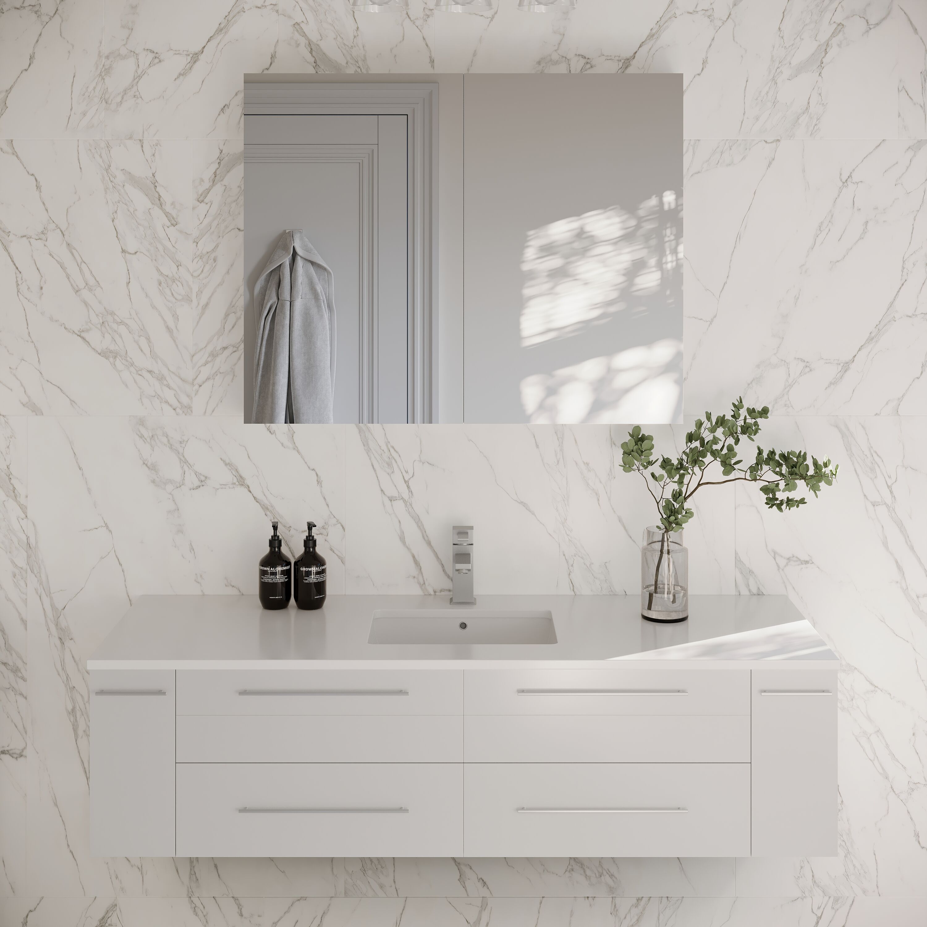 Fresca FVN6160WH-UNS Lucera 60.0-in White Undermount Single sink Floating Bathroom Vanity with White Quartz Top