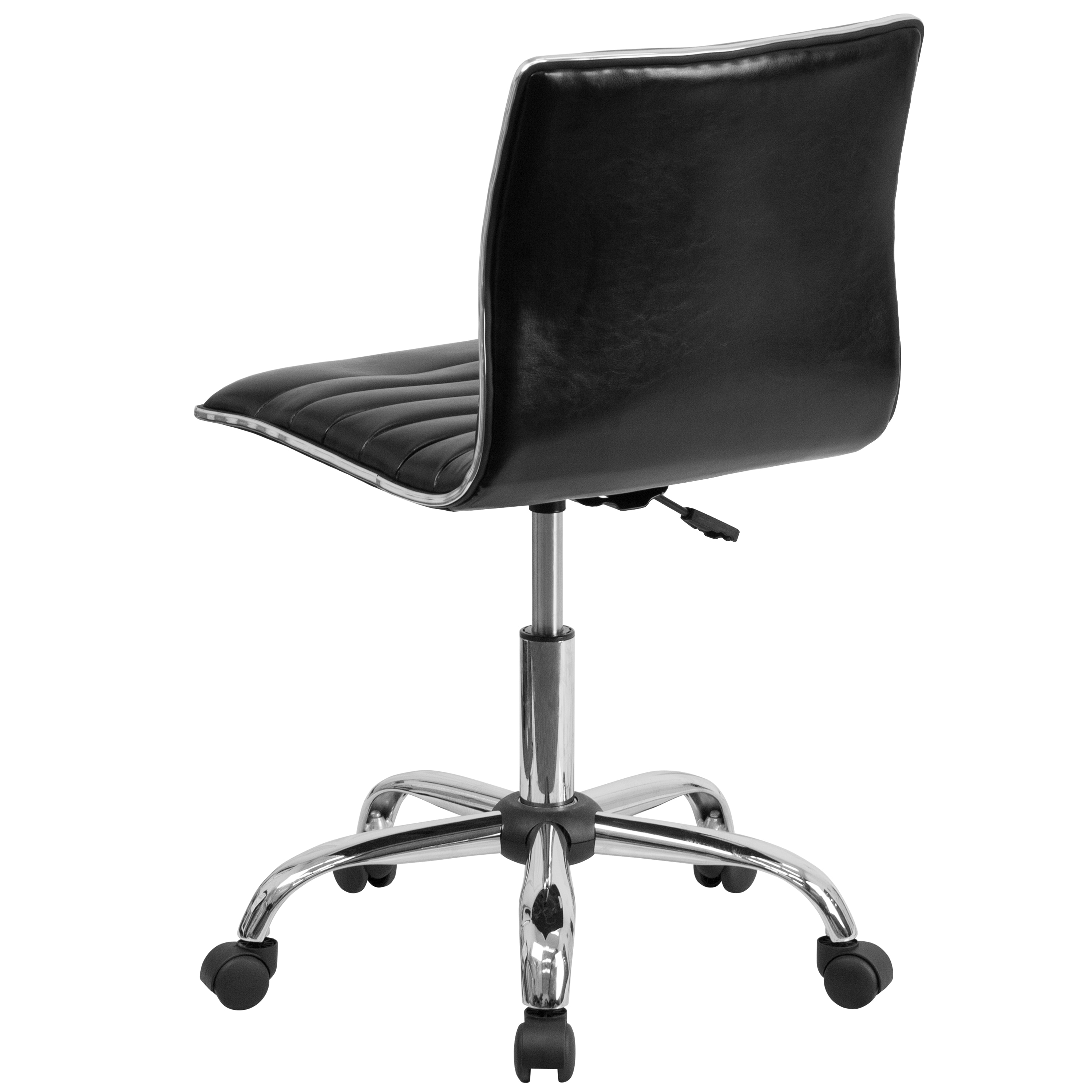 Alan Low Back Armless Black Vinyl Swivel Task Chair with Chrome Base