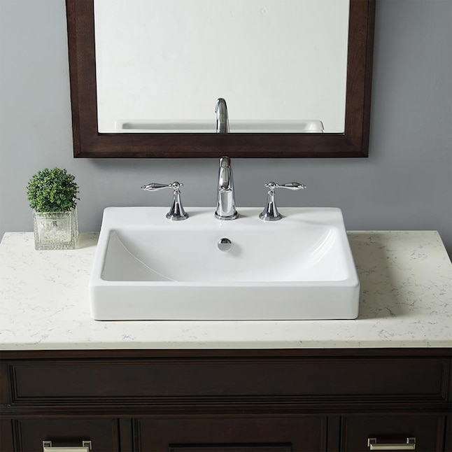 Allen Roth White Vessel Rectangular Traditional Bathroom Sink With Overflow Drain 22 05 In X 16 9 The Sinks Department At Com - Fiberglass Bathroom Farm Sinks
