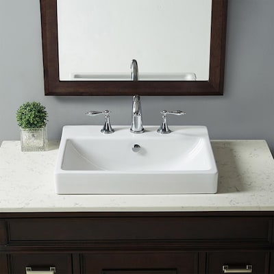 Allen Roth White Vessel Rectangular Traditional Bathroom Sink With Overflow Drain 22 05 In X 16 9 The Sinks Department At Com - Fiberglass Farmhouse Bathroom Sink