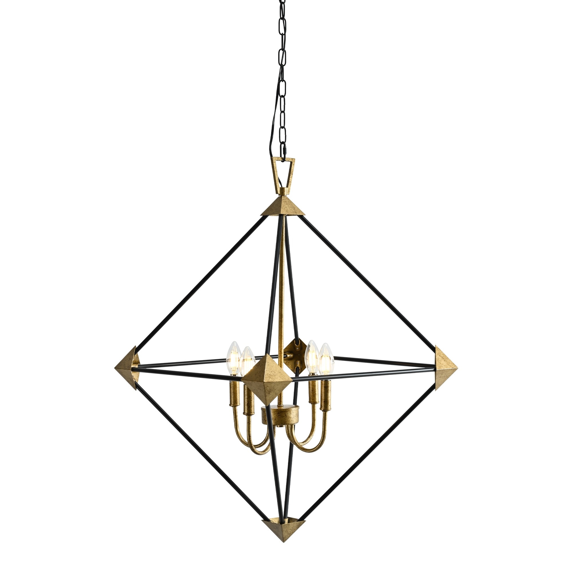 HyperDrop Cart Modern 4-Light Matte Black Antique Gold Metal Lantern Chandelier (E12 No Bulbs)