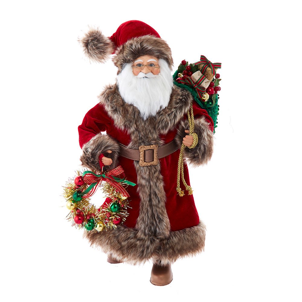 17-Inch Red Santa with Gray Fur + Wreath/Bag