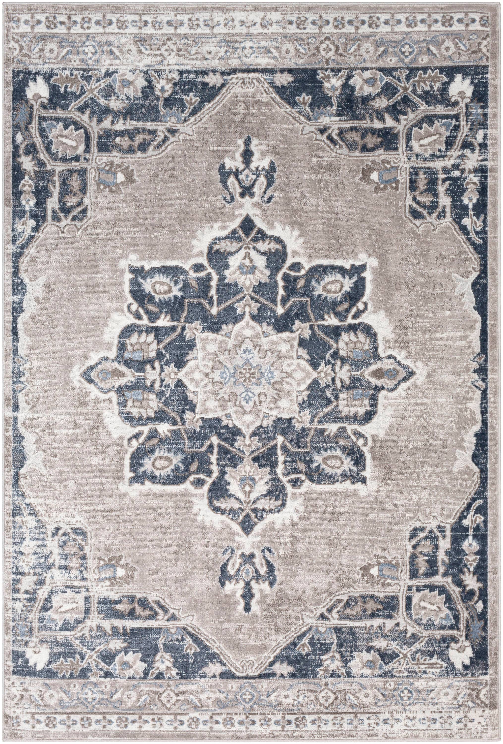 Surya SRZ2305-527 St tropez 5 x 7 (ft) Woven Polypropylene Light Gray Rectangular Indoor Medallion Oriental Area rug