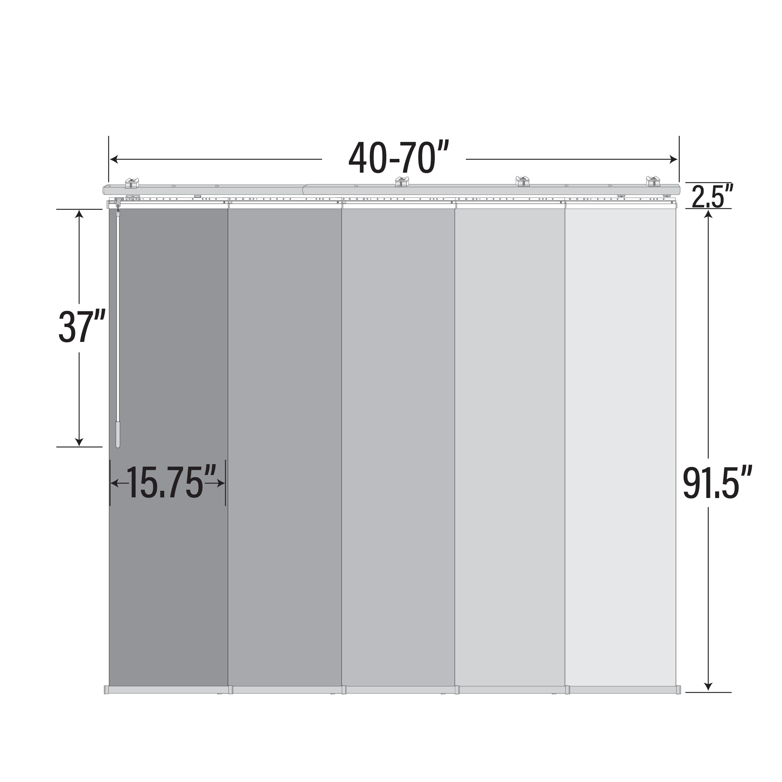 Hart & Harlow 5-panel Single Rail 15.75-in Slat Width 70-in X 91.4-in 